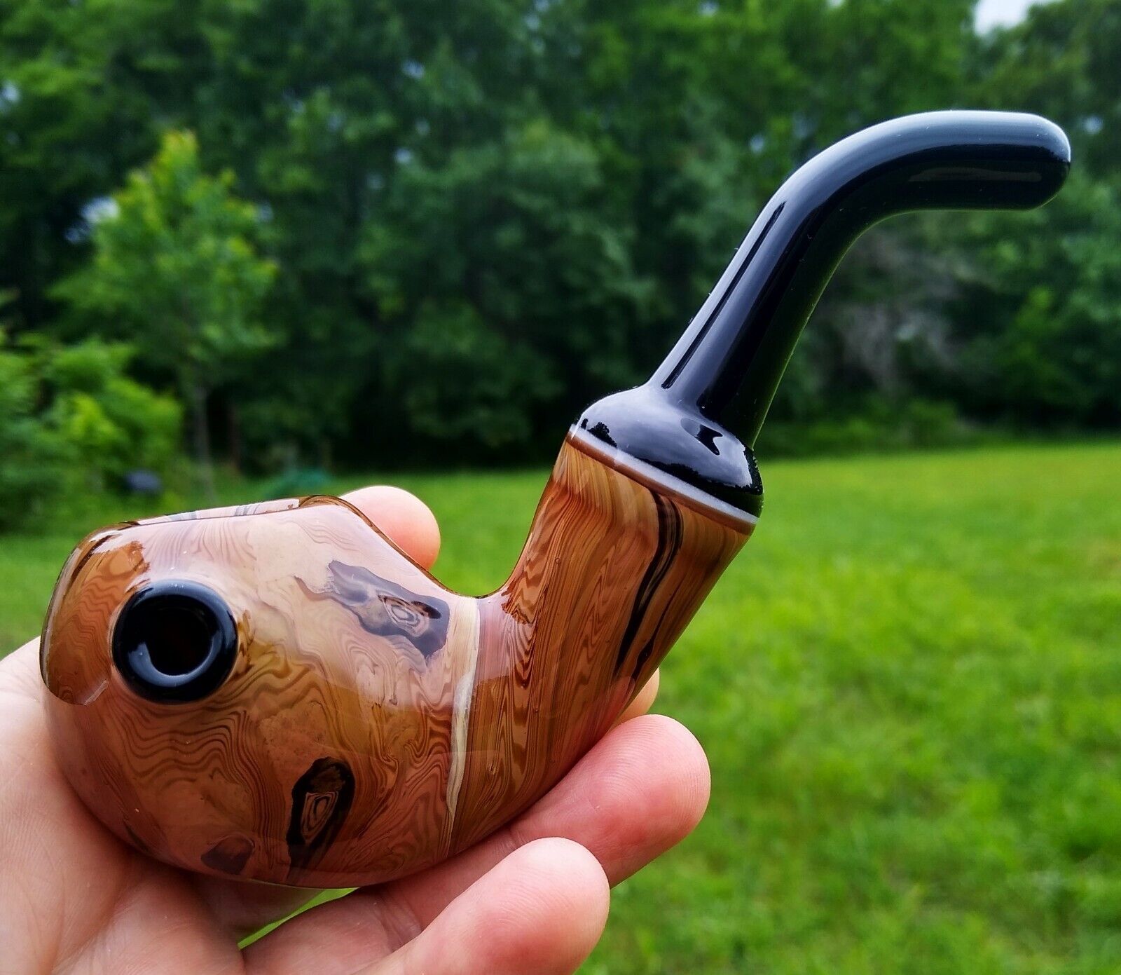Burl Wood Woodgrain Classic Styled Glass Tobacco Bent Apple Sherlock Pipe