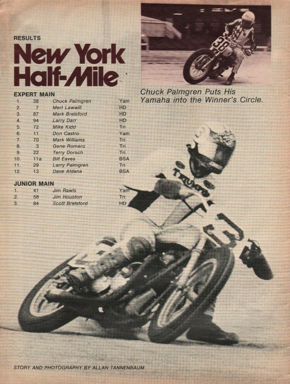 1972 New York Half-Mile / Chuck Palmgren - 3-Page Vintage Motorcycle Article