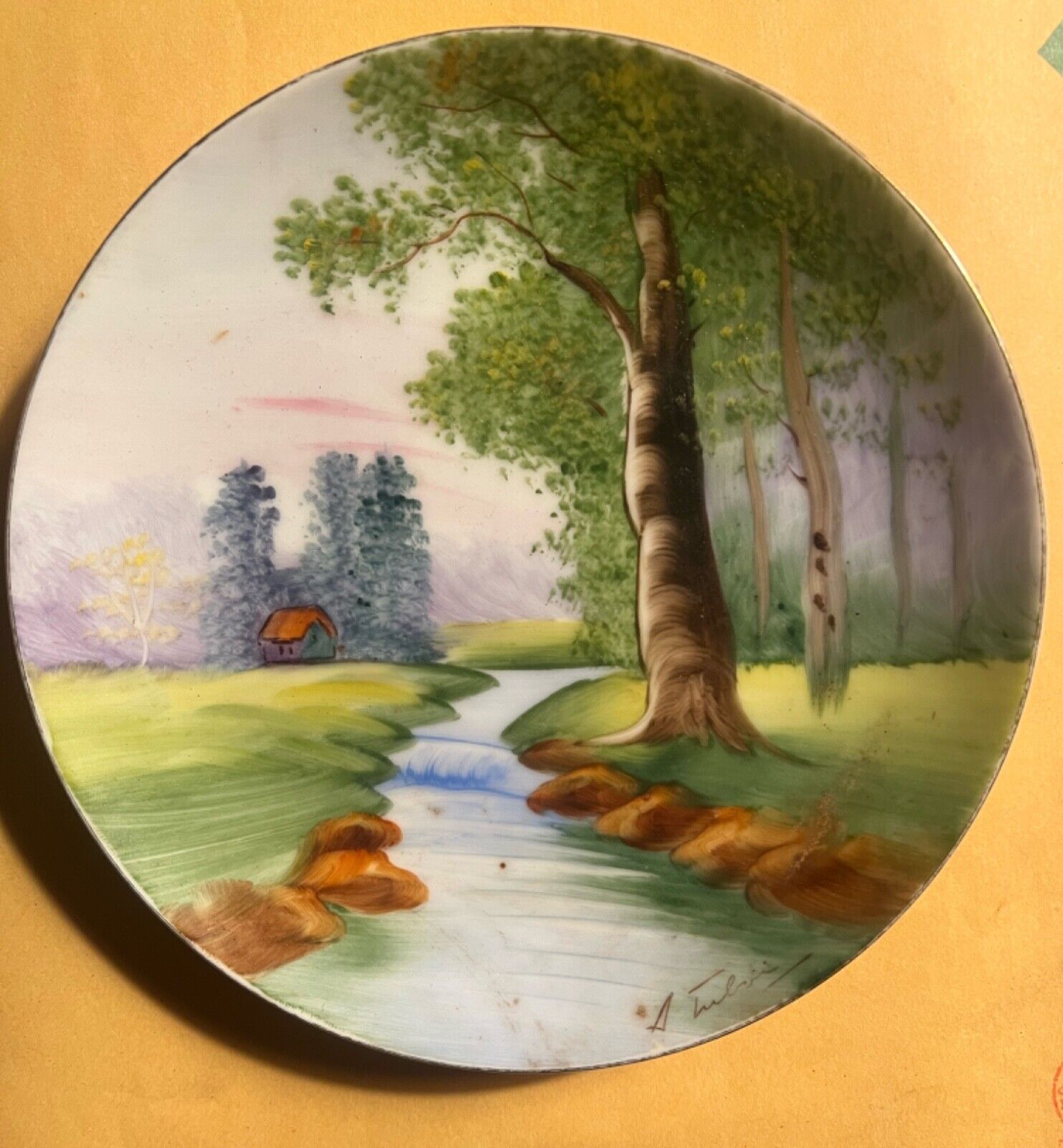 Vintage UCAGCO CHINA Hand Painted Landscape Plate by Japanese Artist, 8.25