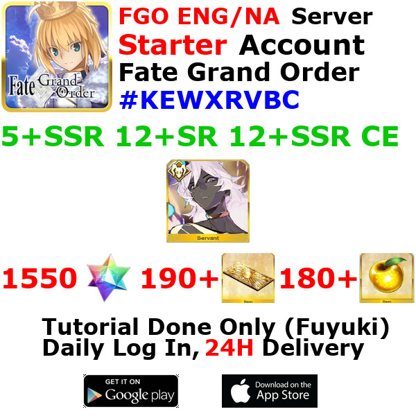 [ENG/NA][INST] FGO / Fate Grand Order Starter Account 5+SSR 190+Tix 1560+SQ #KEW