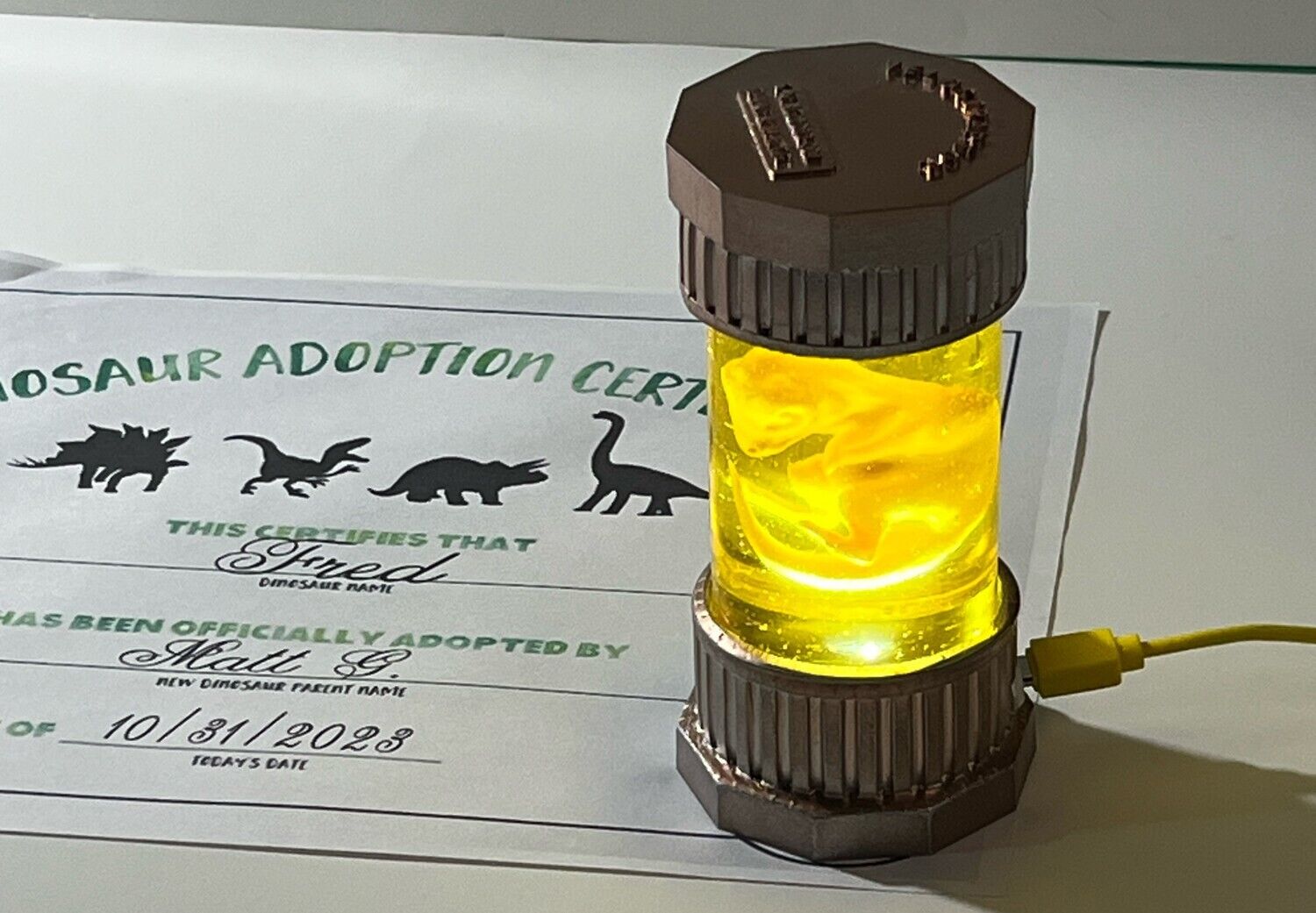 3D Printed and Resin Velociraptor Simulated Tube Dinosaur With LED Light