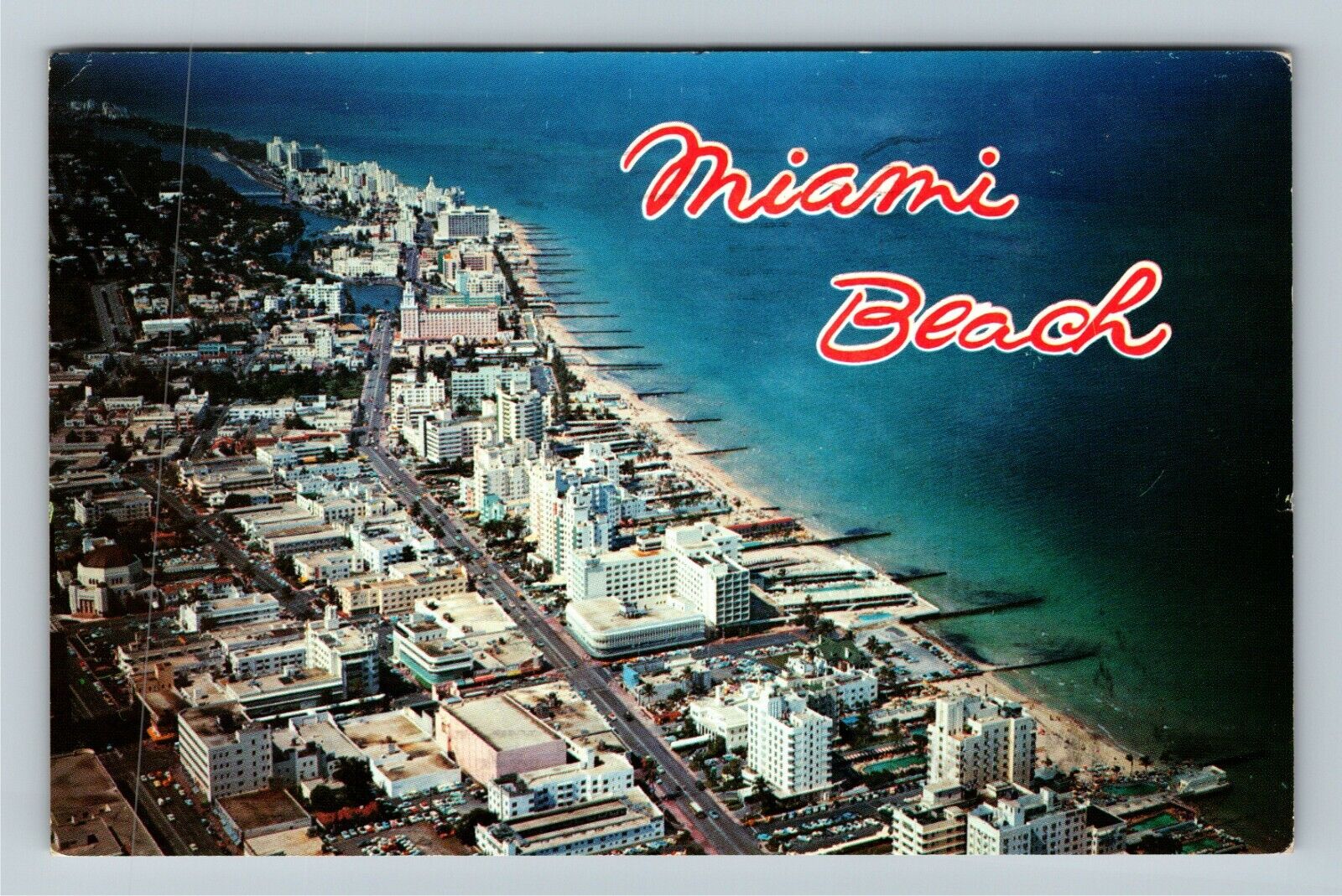 Miami Beach FL-Florida, Aerial View, Oceanfront Hotels, c1969 Vintage Postcard