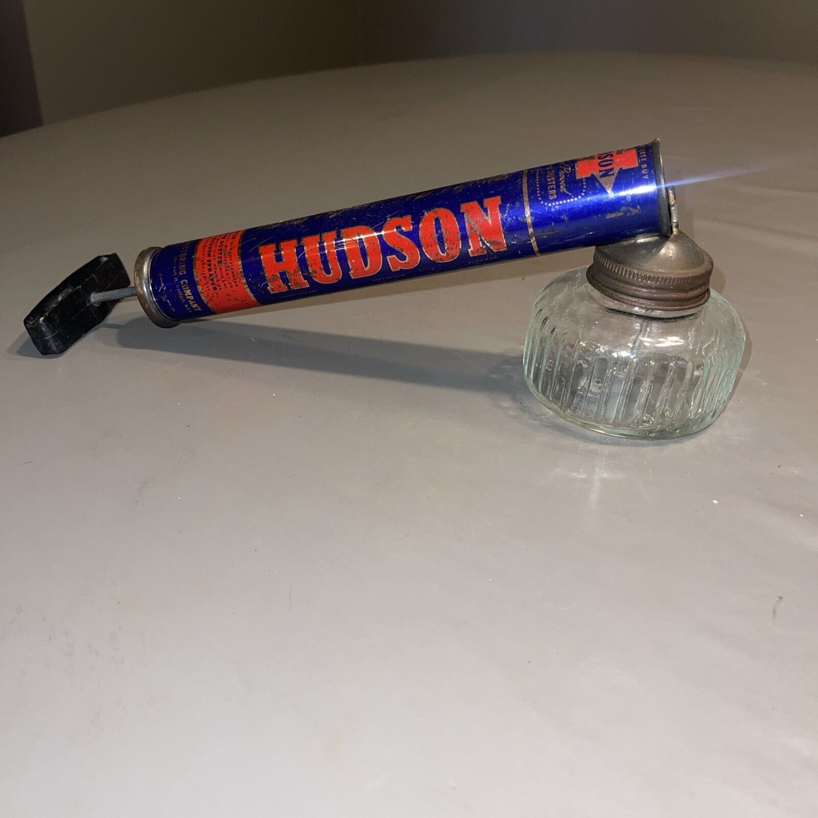 1960s Vintage Hudson Hand Sprayer Pesticide Duster with Clear Glass Canister