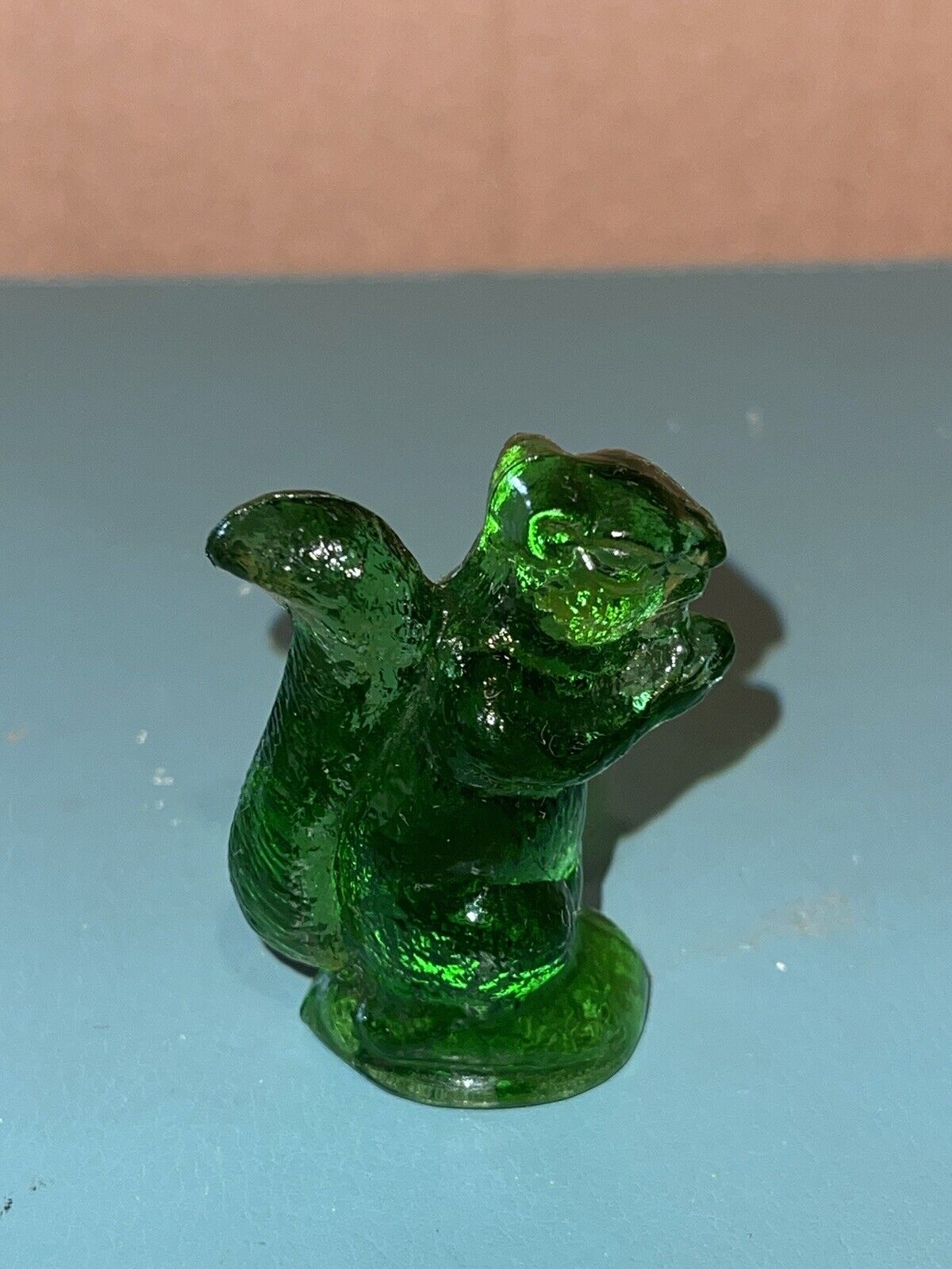 Vintage Green Glass Squirrel ￼Figurine