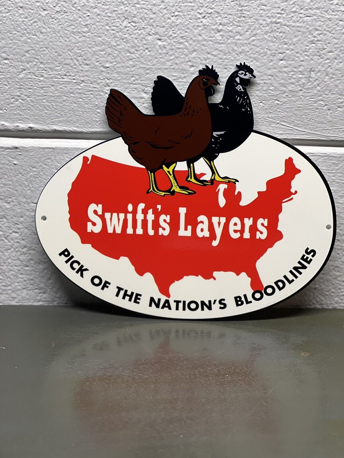 Swift’s Layers Thick Metal Sign Chicken Rooster Feed Seed Gas Oil Farm Ag Eggs