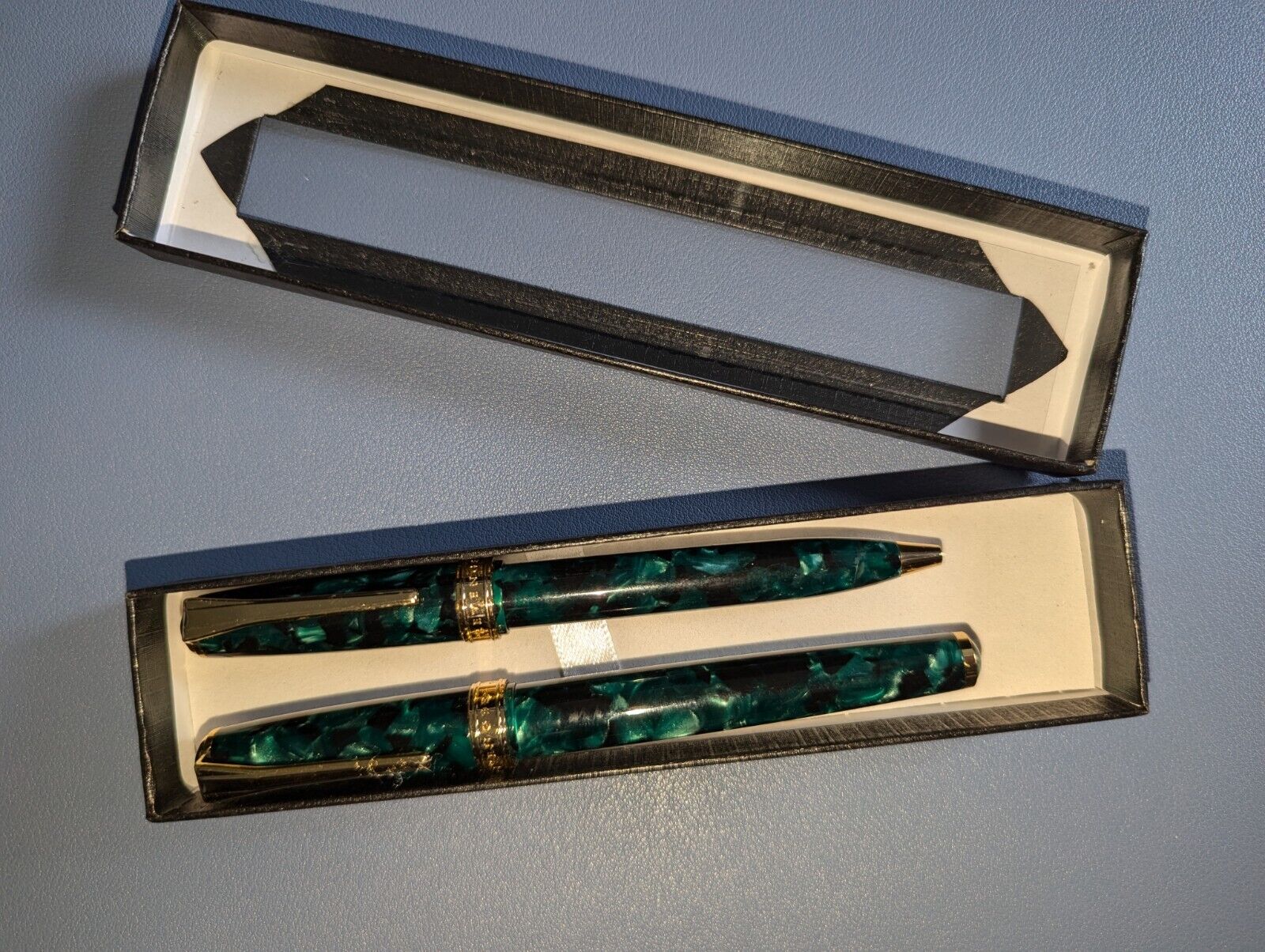 Levenger True Writer Teal Appeal & Gold Fountain And Ballpoint Pen Set