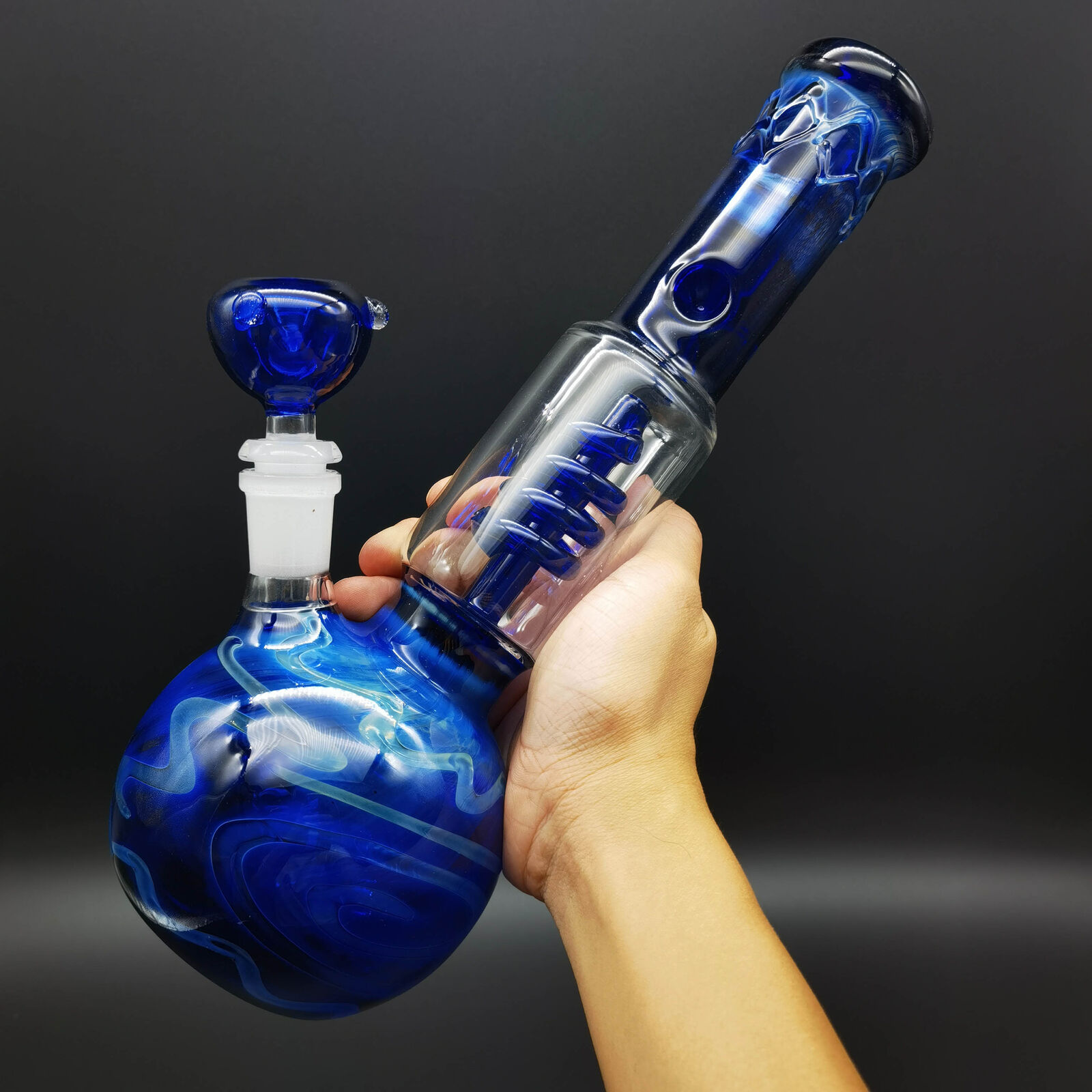 25cm Blue Glass Bong Art Hookah Smoking Water Pipe Bong Hand Pipes W/ 14mm Bowl