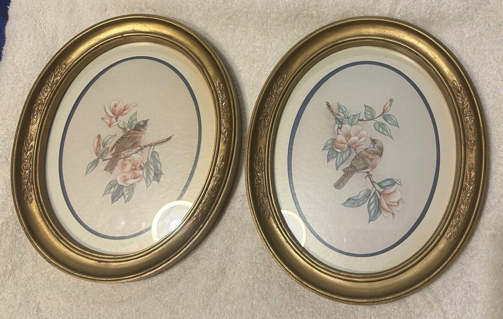 Set of 2 Vintage Homco Home Interiors Oval Gold Framed Bird Prints