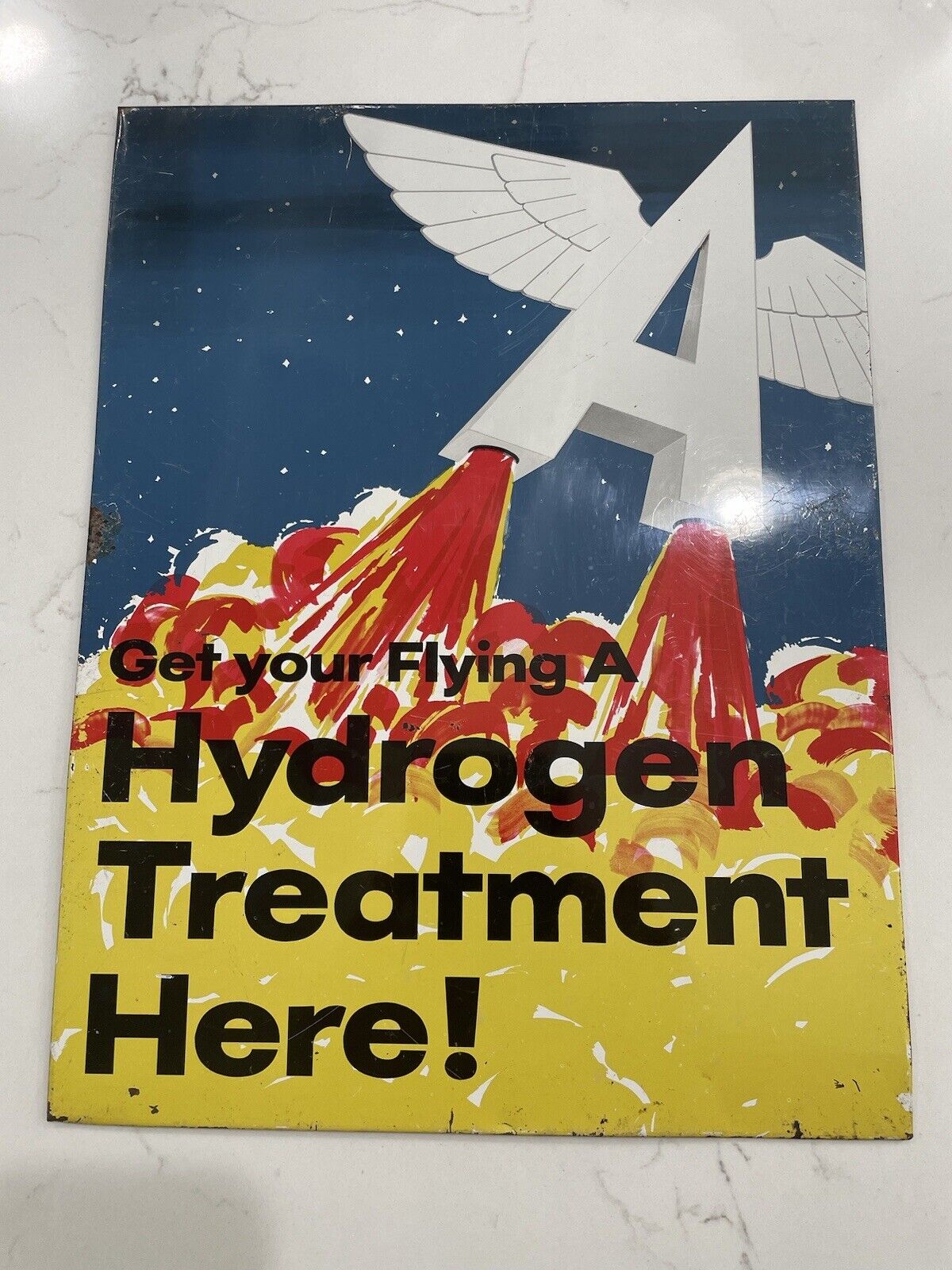 Vintage Flying A Tin Sign Original Hydrogen Treatment Ethyl Auto Gasoline Nice
