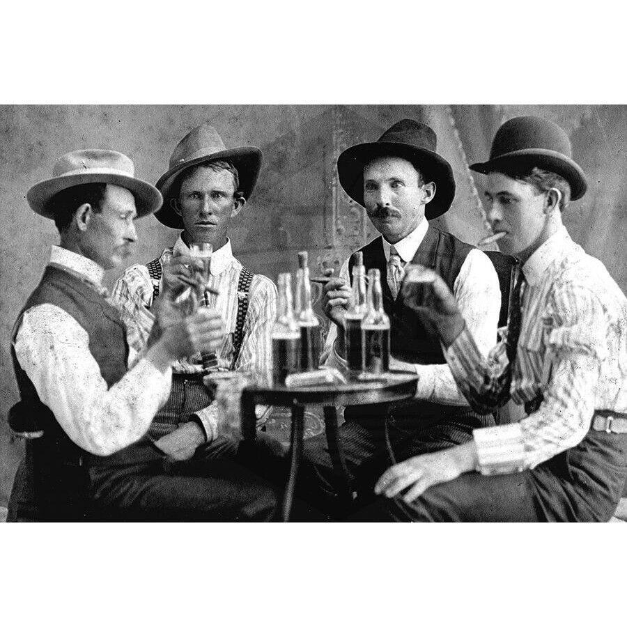 1900s Men Card Playing Drinking Beer Gambling Antique RPPC Reproduction Postcard