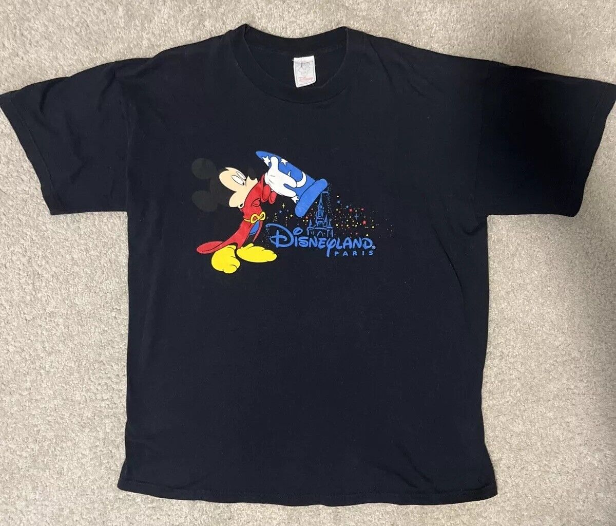 Disneyland Paris T Shirt L/XL Black Mickey Mouse Sorcerer Hat
