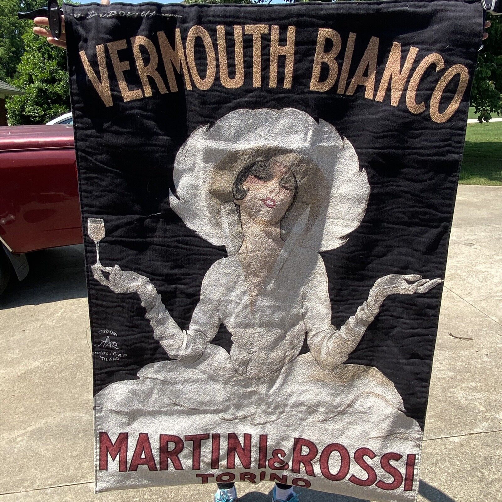 Vermouth Bianco Martini & Rossi Torino Vintage Tapestry Stitched Wall Hanging