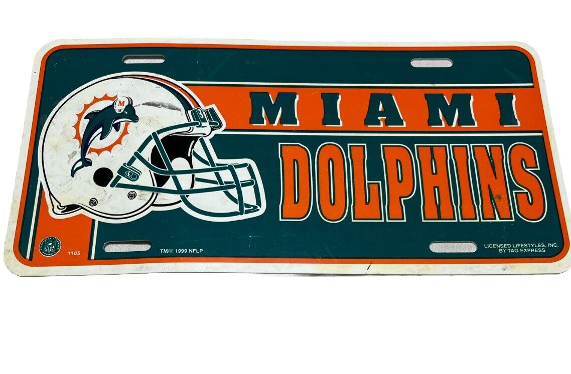 Vintage Miami Dolphins Plastic License Plate NFL Tag Express 1999