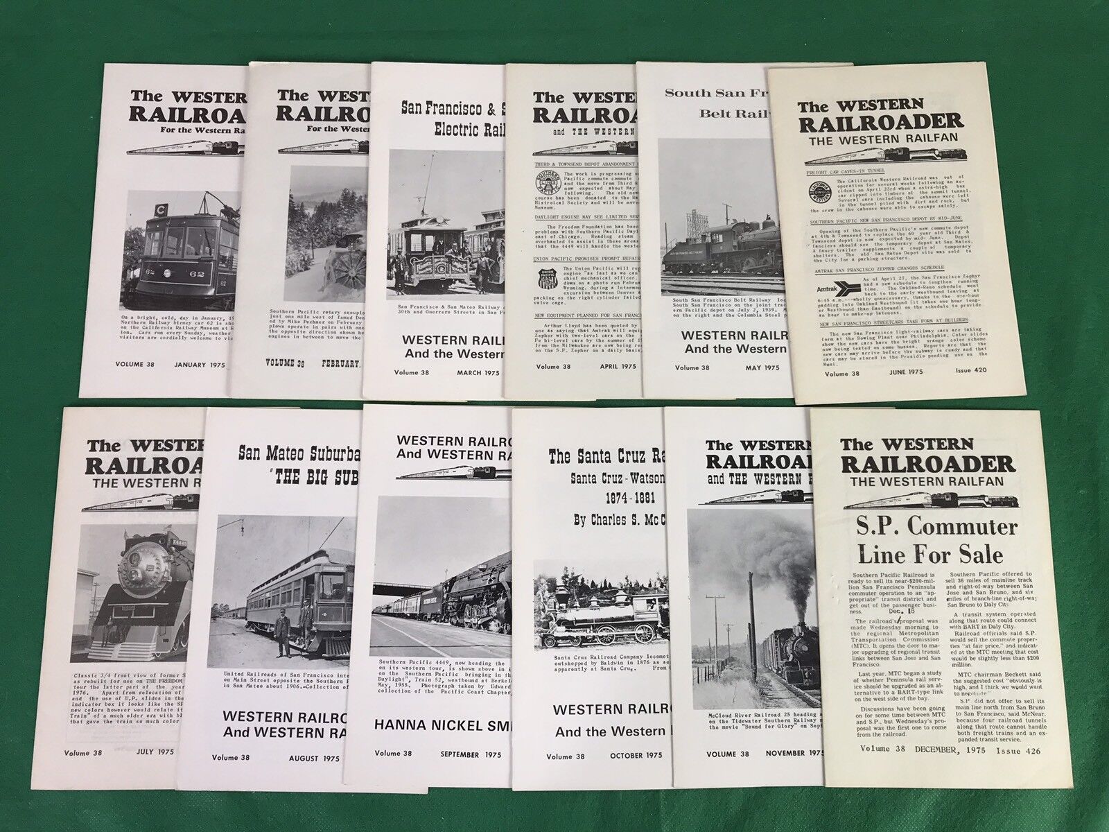 lot of 12, 1975 Western Railroader Magazine, Train Locomotive, Railway