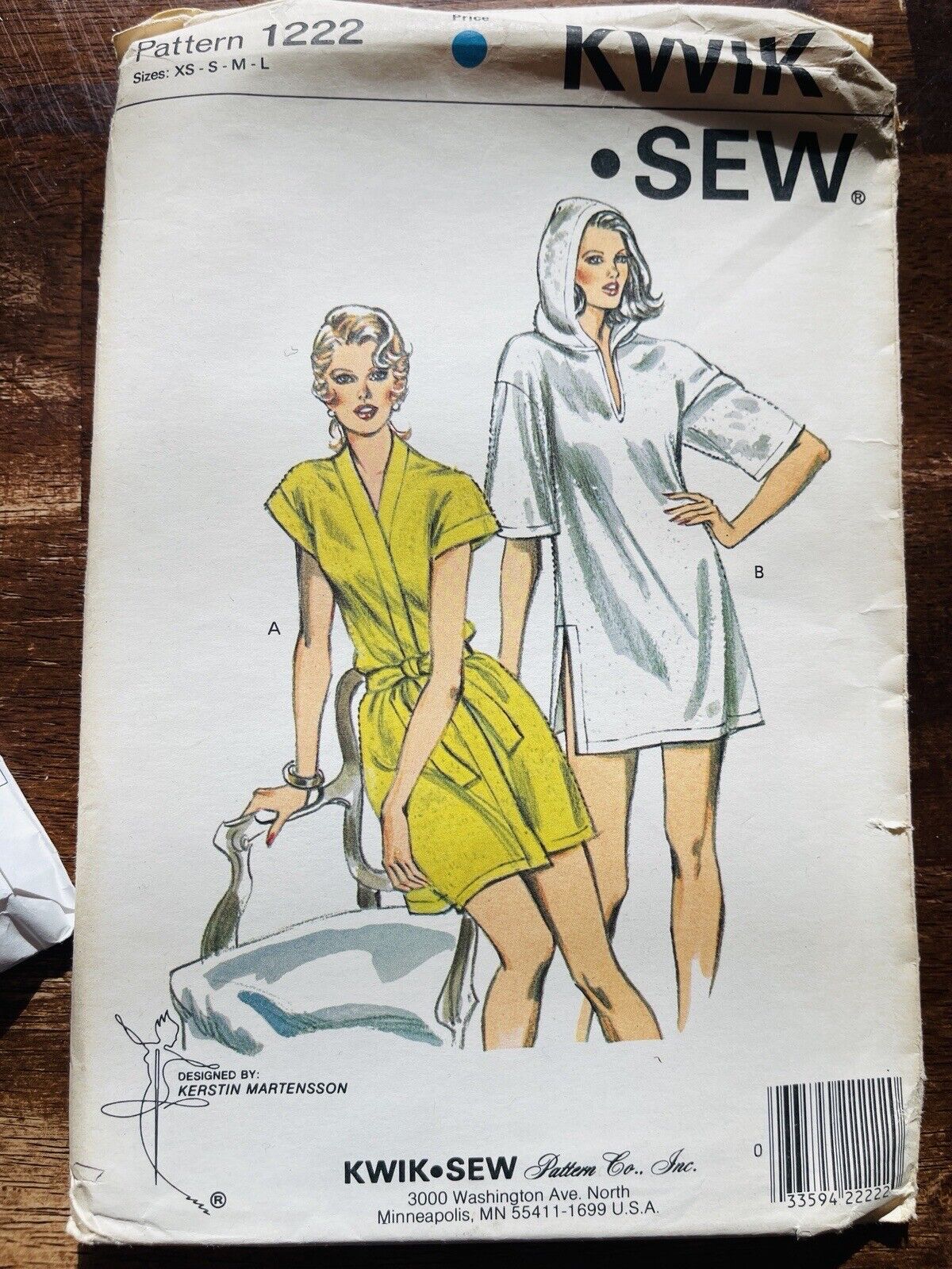 Vintage KWIK SEW Pattern #1222 Coverup Wrap Robe Pullover UNCUT Sz XS S M L