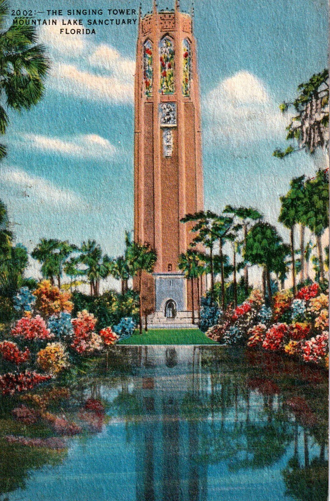 The Singing Tower at Mountain Lake Sanctuary Florida Linen Postcard Unposted
