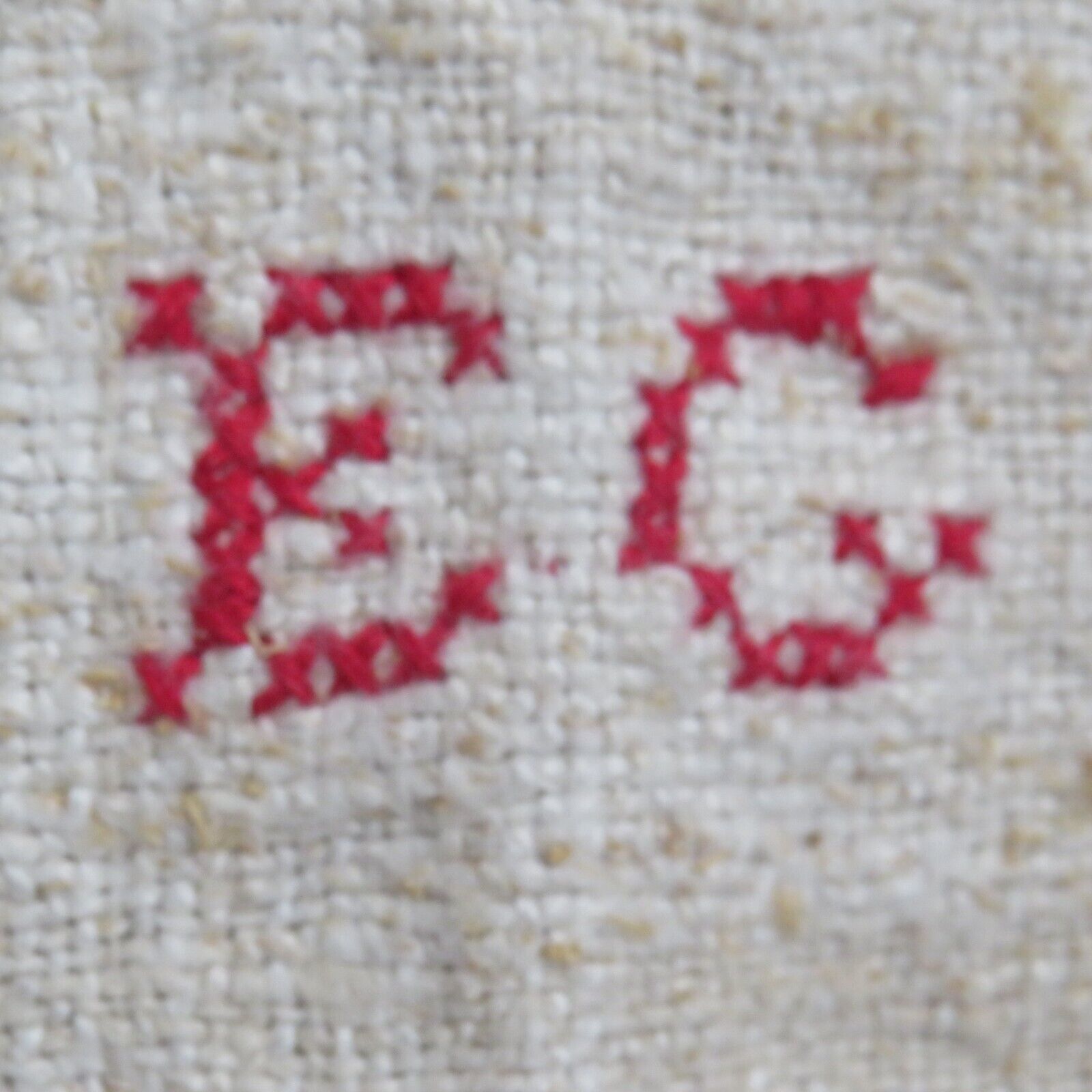 Vintage Heavy Raw Linen Dish / Tea Towel Cross Stitched Initials Belgian?