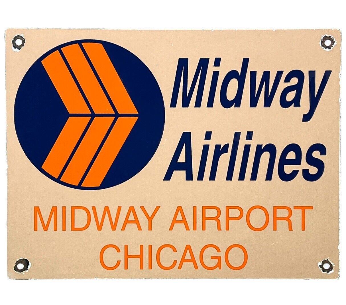 VINTAGE MIDWAY AIRLINES PORCELAIN SIGN CHICAGO AIRPORT ORD HANGAR GAS OIL PUMP