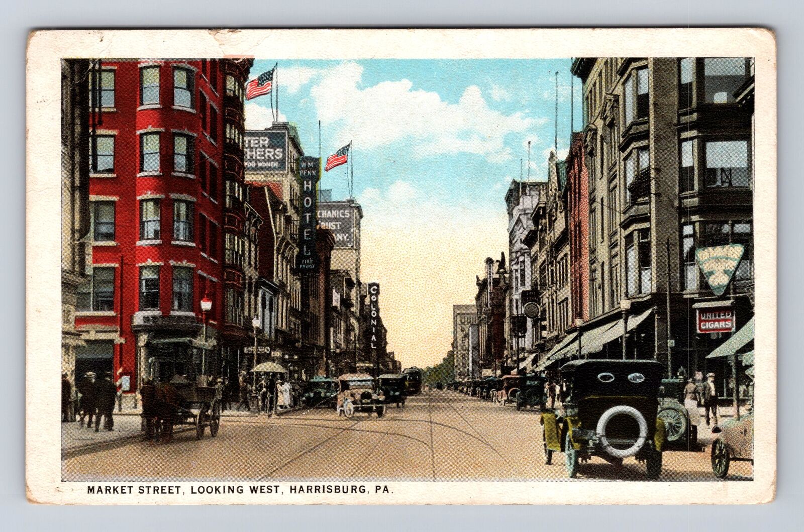 Harrisburg PA-Pennsylvania, Market Street, Advertisement, Vintage Postcard