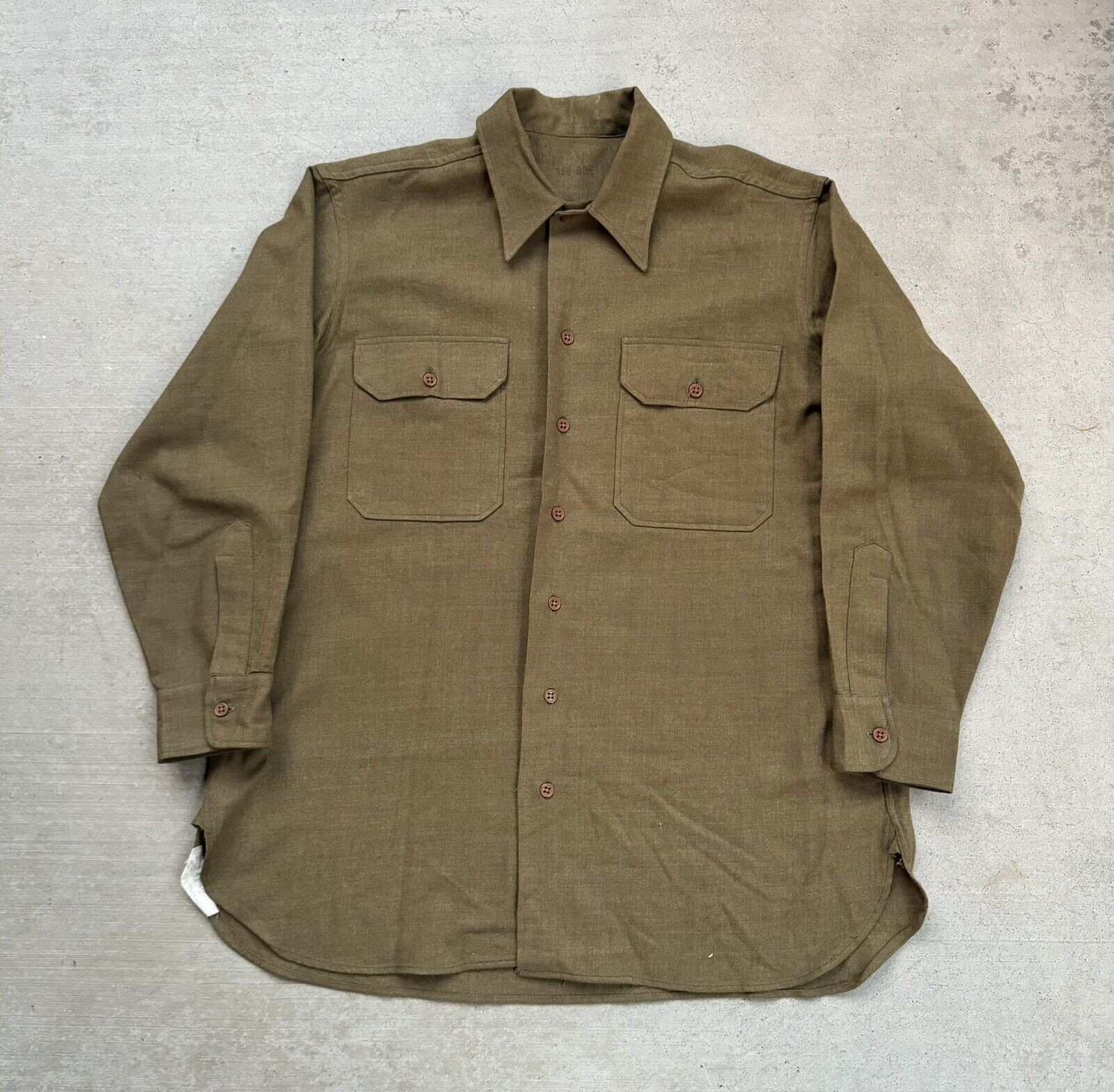 Vintage Military Shirt Men’s 2XL WWII Brown Wool Long Sleeve Button Up US Army