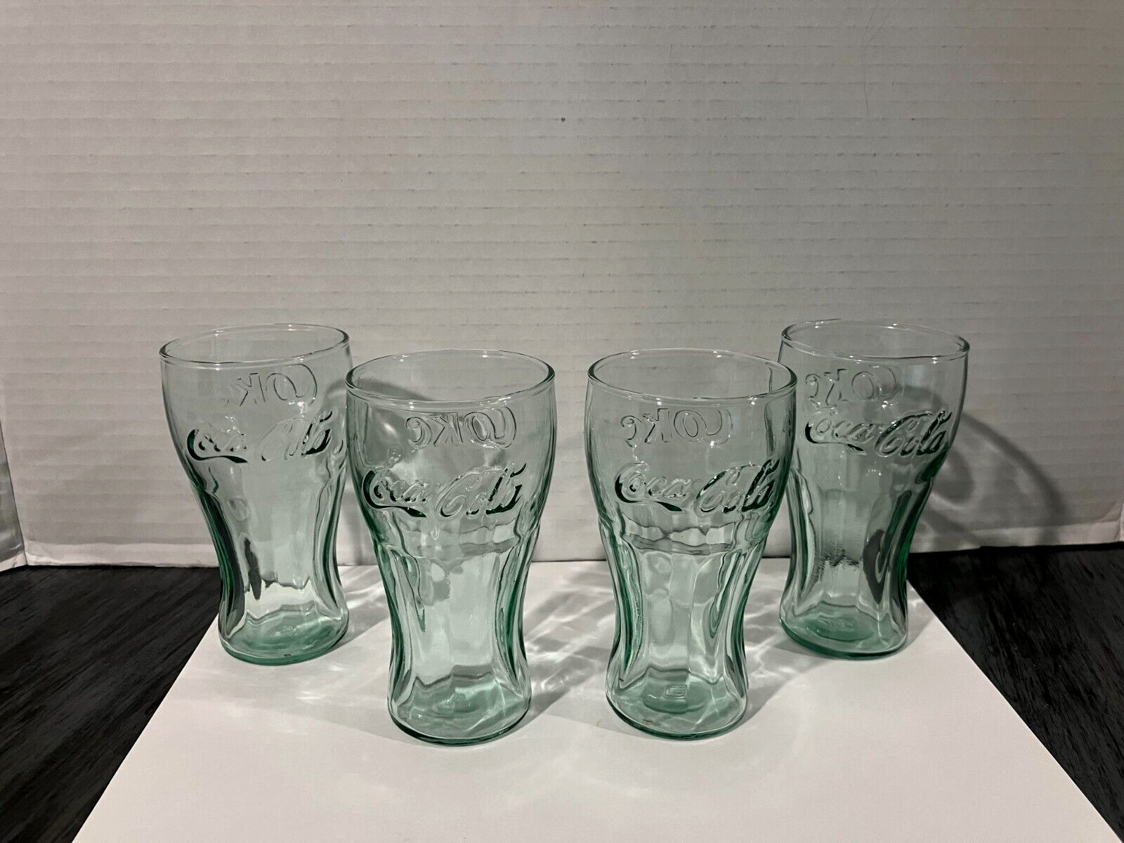 EUC & Vintage Green Glass Coca Cola Miniature Glass set of 4 (4 1/2” Tall)