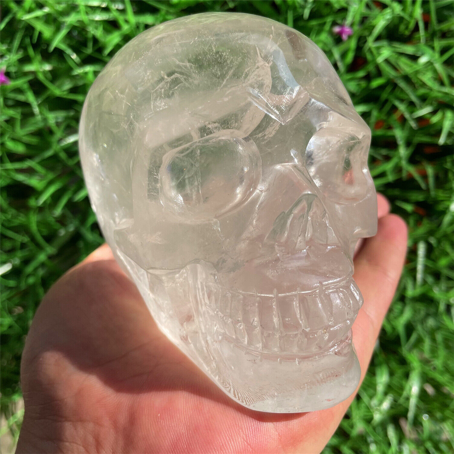 2.64LB natural Clear crystal skull quartz crystal carved reiki healing gem