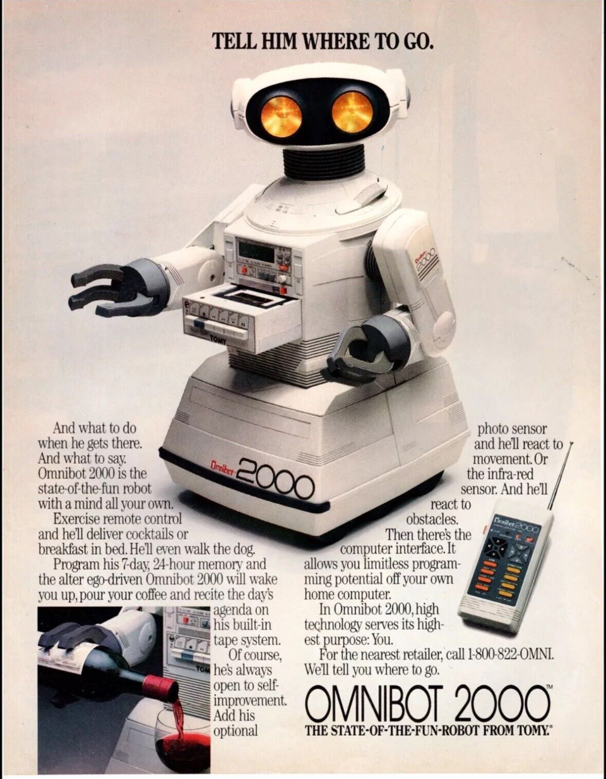 1985 vintage Tech AD OMNIBOT 2000 Patrick Bateman Robot AI Terminator R2D2