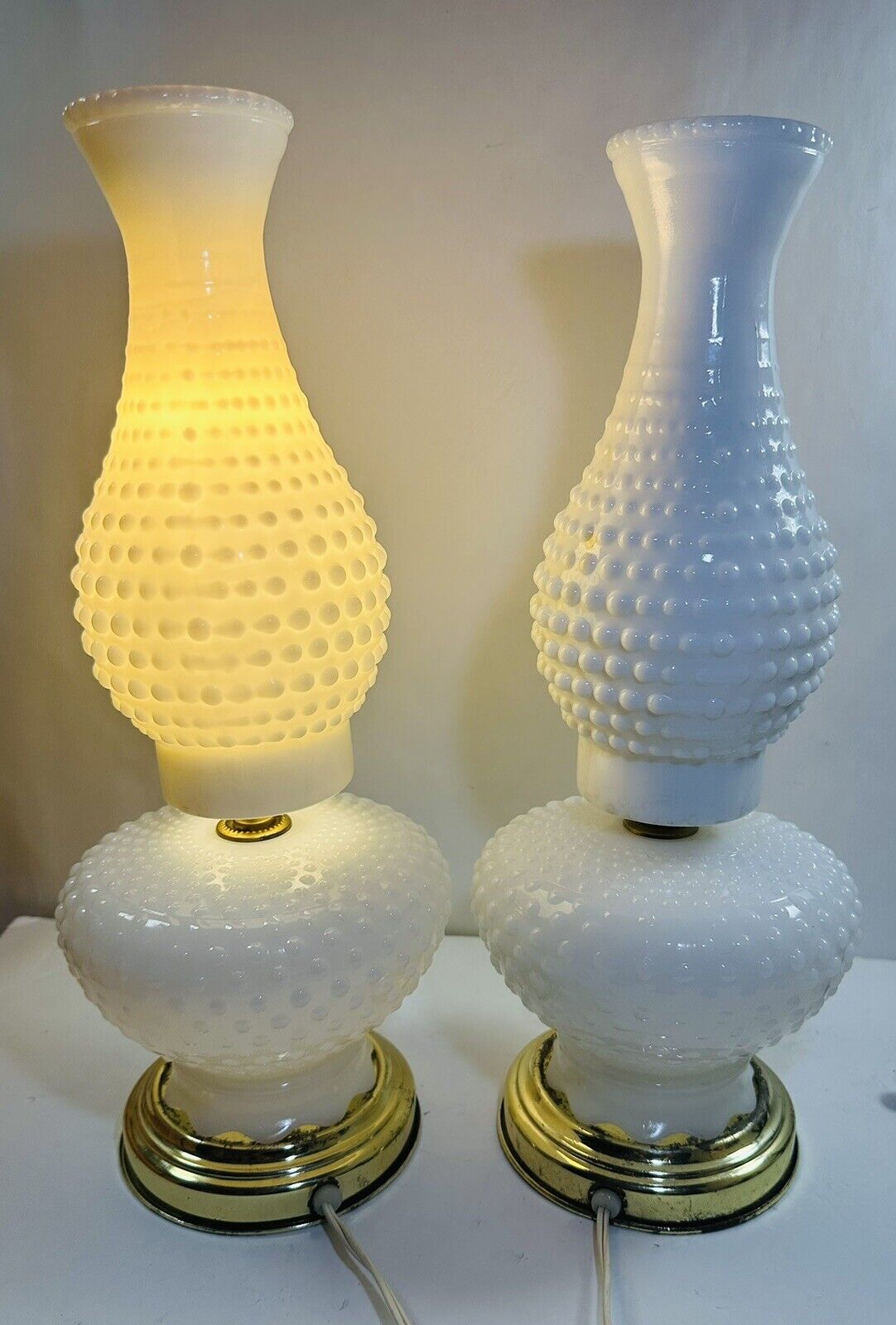 Vintage Milk Glass Hurricane Lamp Electric Set Of 2