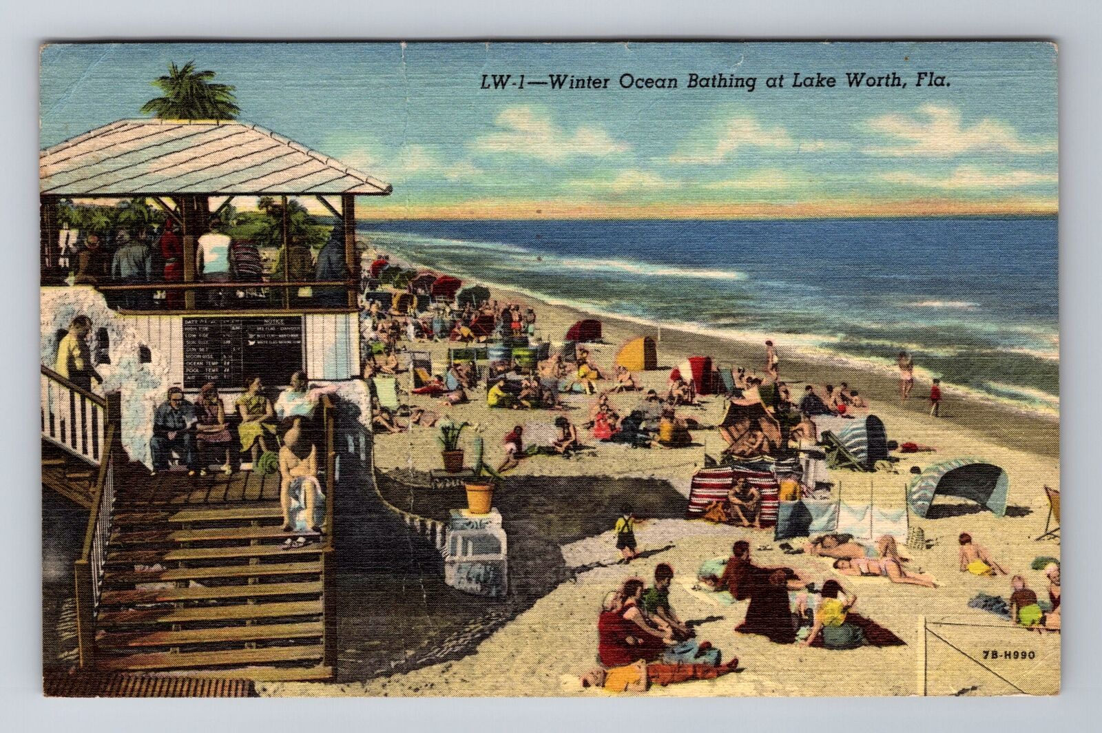 Lake Worth FL-Florida, Winter Ocean Bathing, Antique, Vintage c1952 Postcard