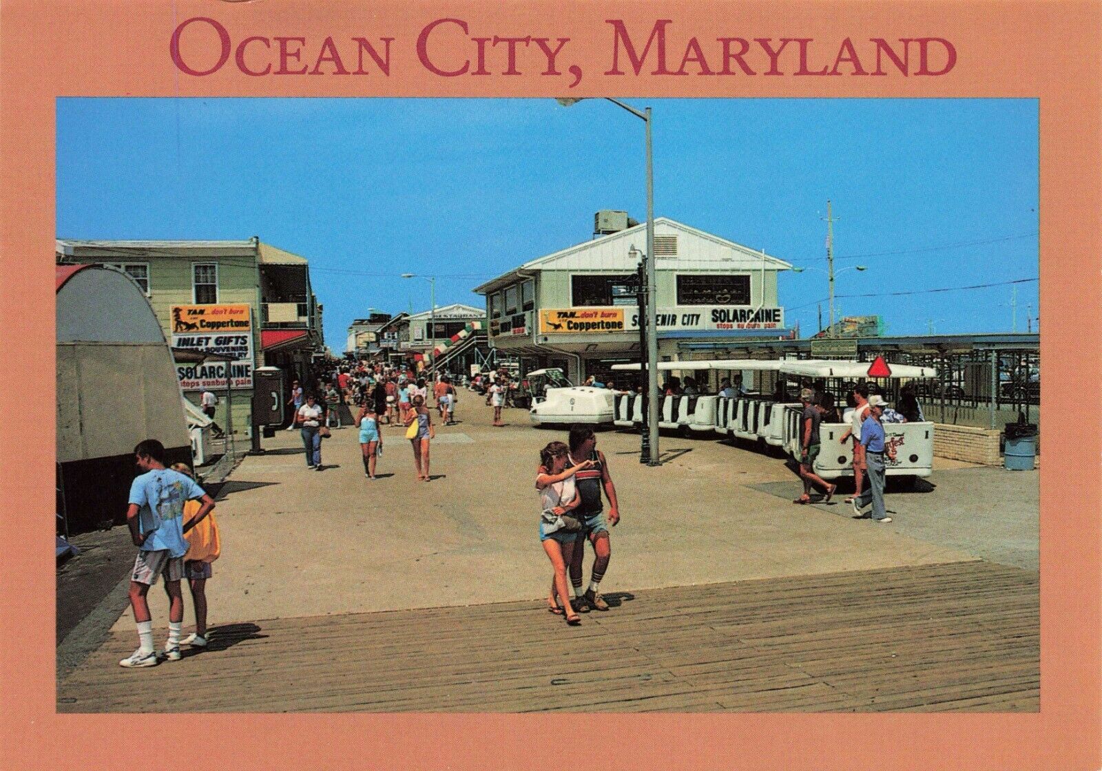 Postcard Train Waits 1st Street Station as People Walk the Boards Ocean City MD