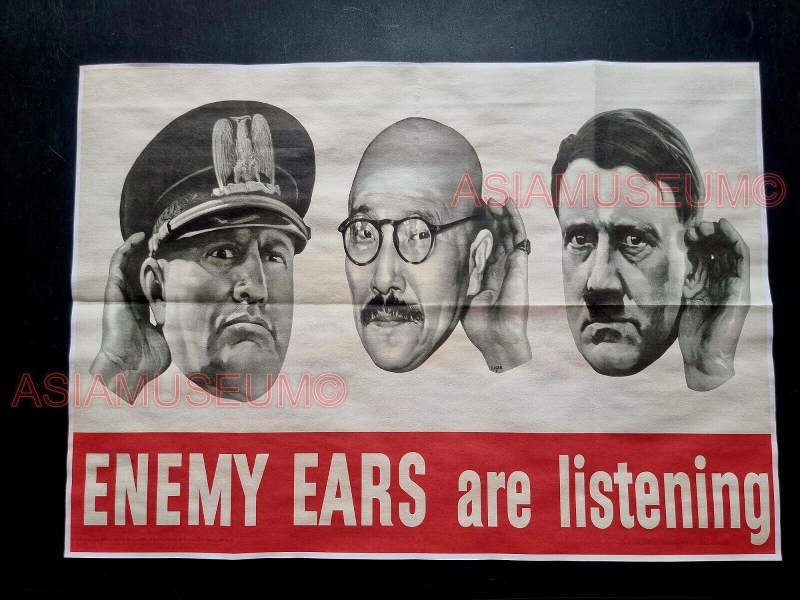 1943 WW2 USA ENEMY EARS LISTENING JAPAN TOJO CARICATURE PROPAGANDA POSTER 568