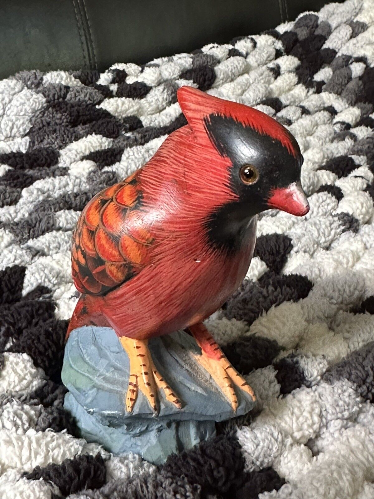 Republic of China Hand Stone Cardinal Bird Hand Painted Sculpture Figurine.