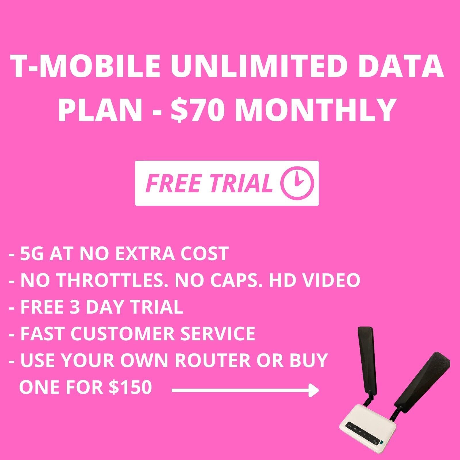 T-Mobile UNLIMITED 4G 5G Home Internet Hotspot Data SIM card.  FREE TRIAL