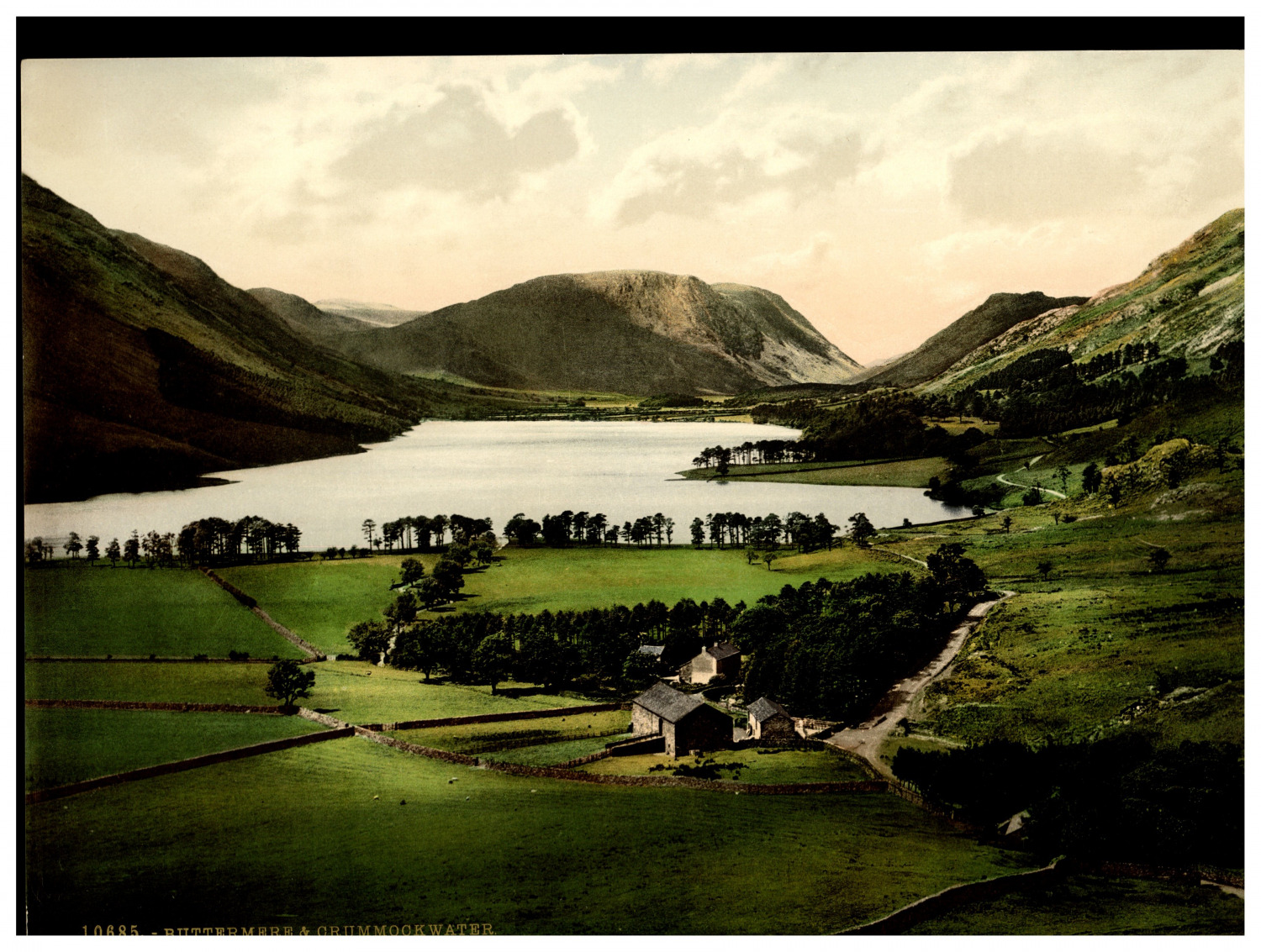 England. Lake District. Buttermere and Crummock Water.  Vintage Photochrome by