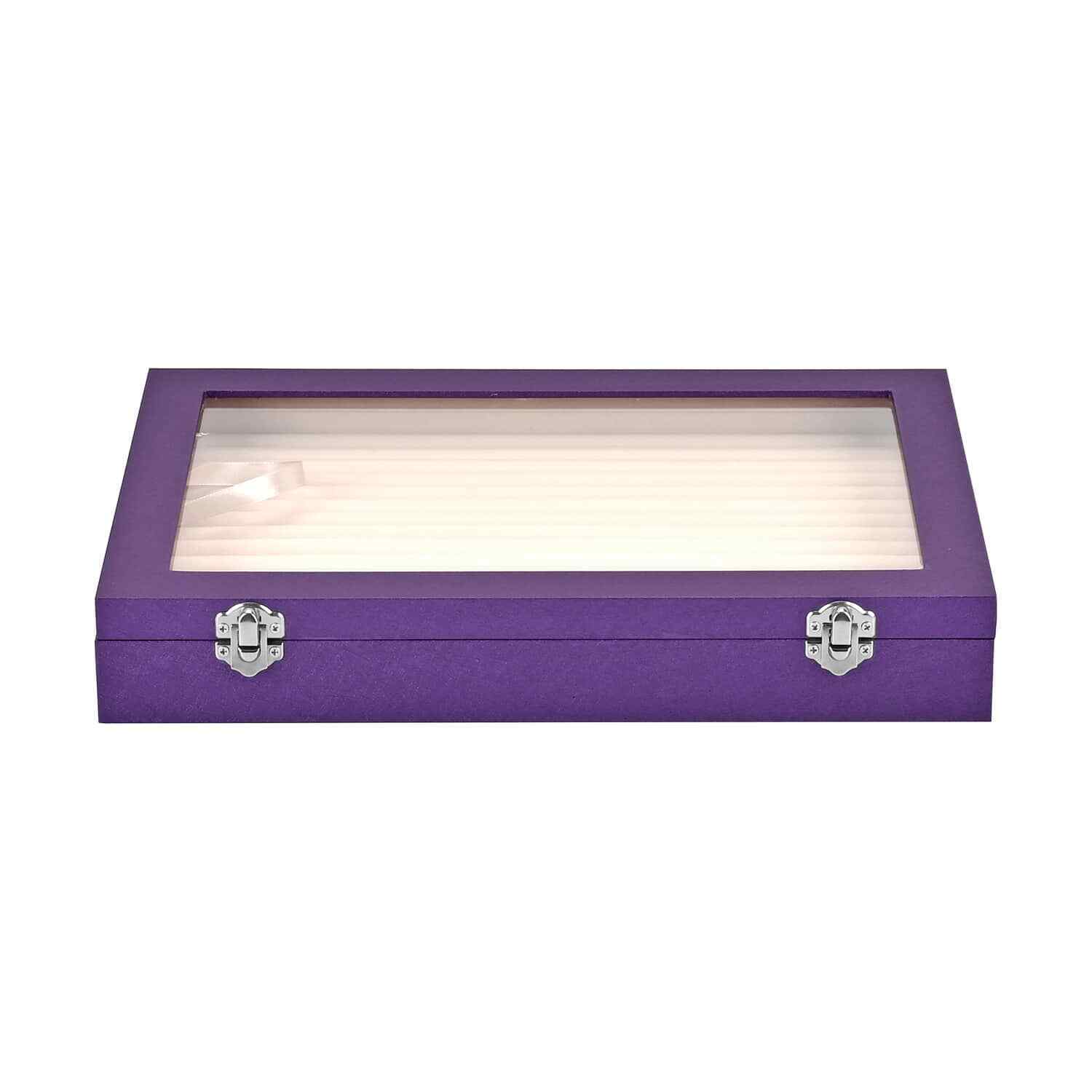 Purple Leatherette Anti Tarnish 150 Slot Ring Jewelry Box with 2 Latch Clasp