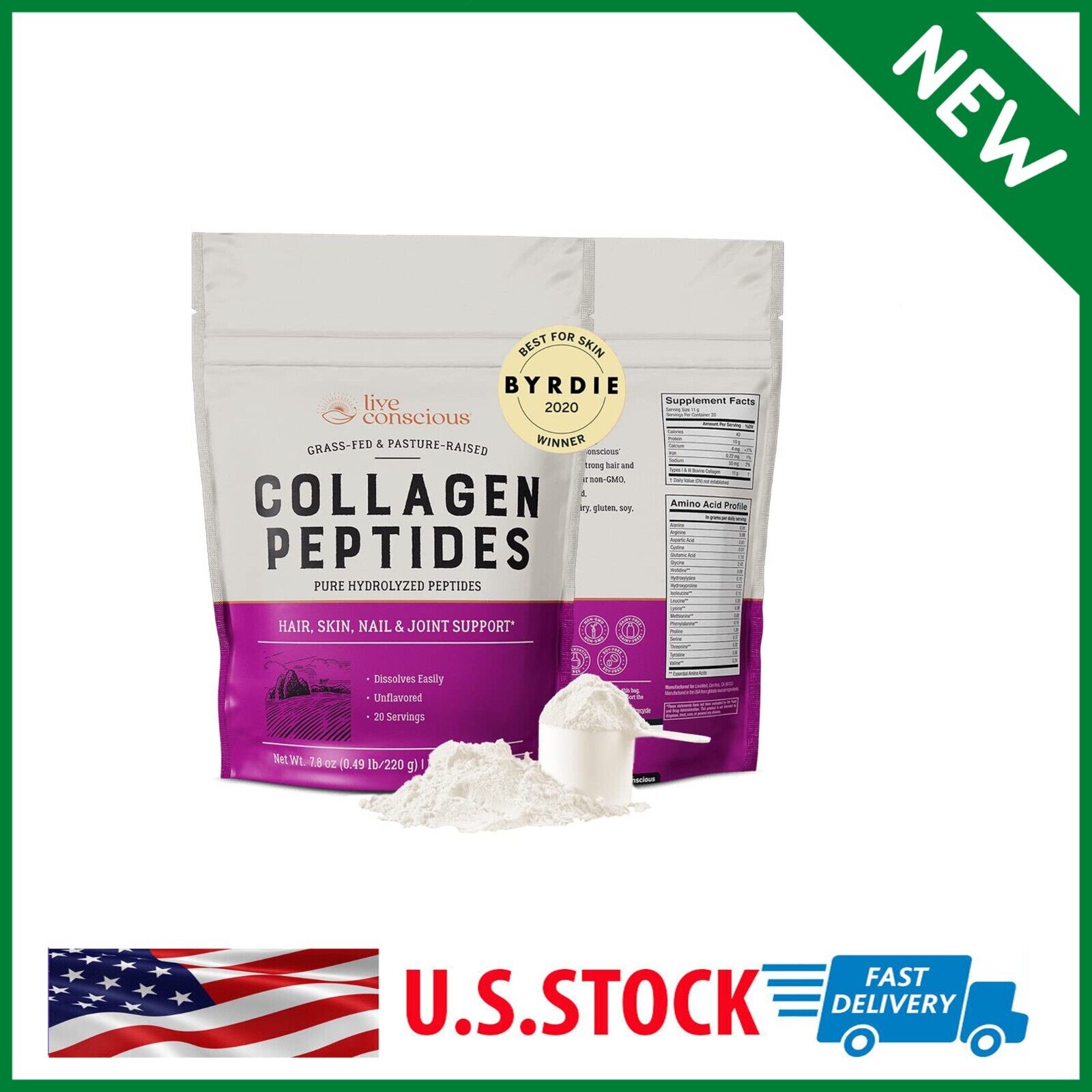 Live Conscious Collagen Powder Hydrolyzed Collagen Peptides Type I & III - Keto