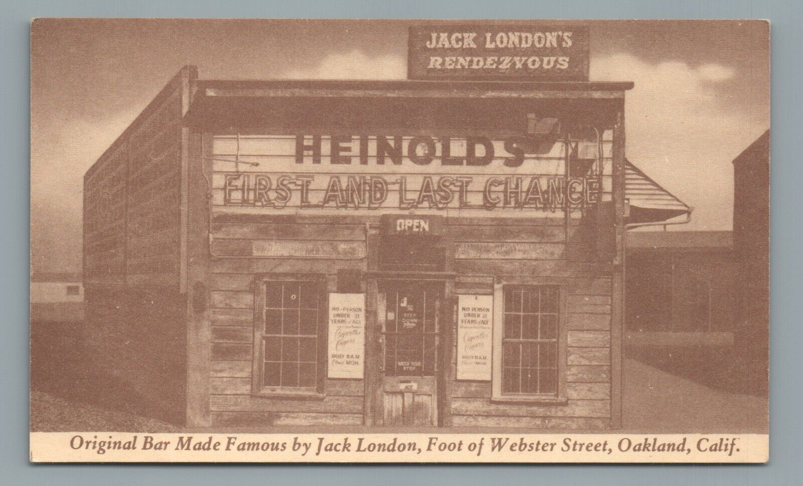 Original Bar Made Famous by Jack London Foot of Webster Street Oakland Postcard
