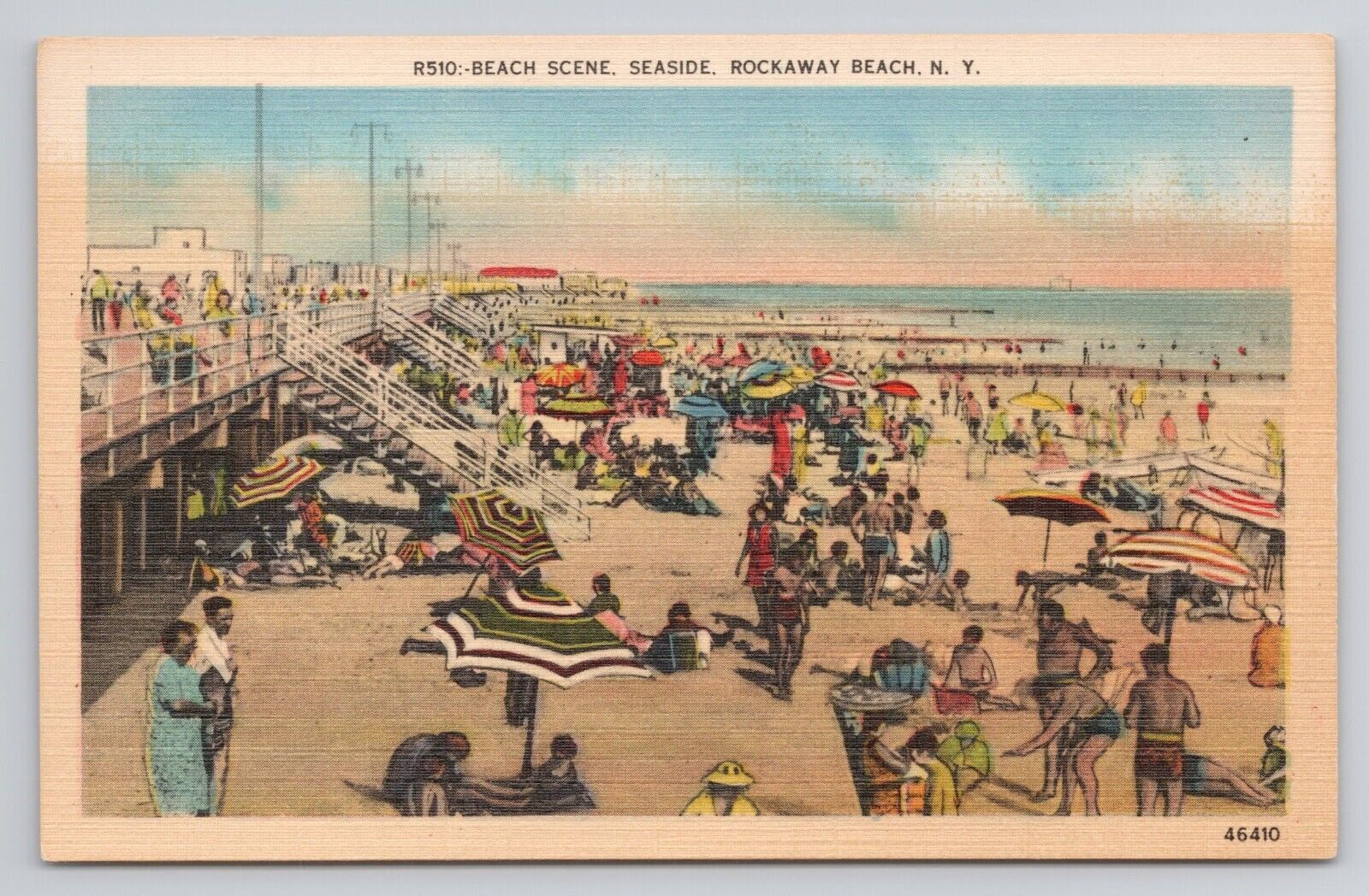 Postcard Beach Scene Seaside Rockaway Beach New York