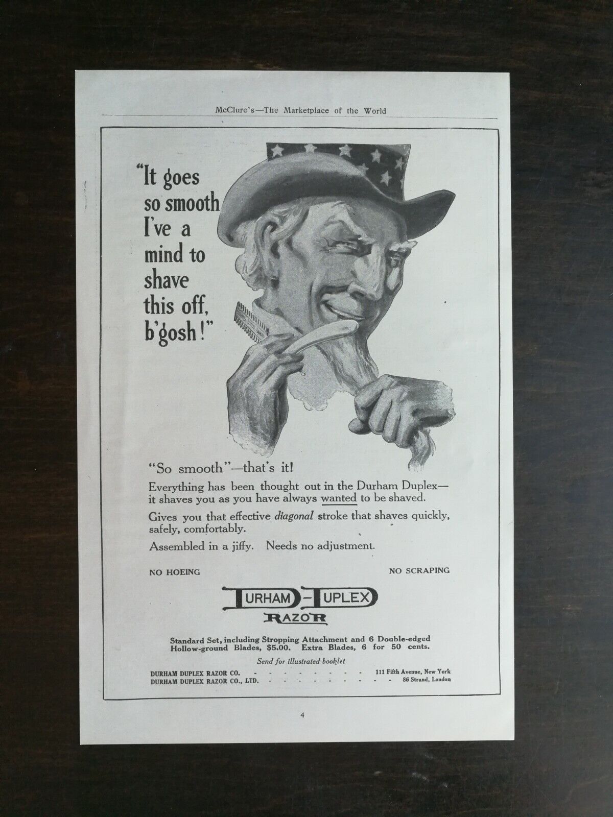 Vintage 1911 Durham Duplex Razor Uncle Sam Full Page Original Ad