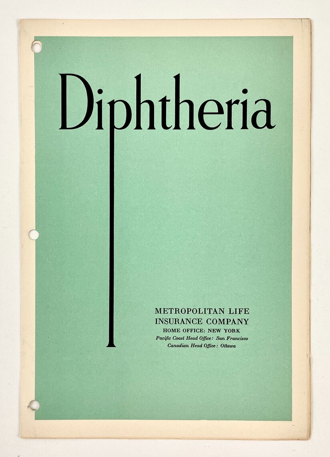 1939 Diphtheria Infection Facts Child Protection VTG Pamphlet Metropolitan Life 