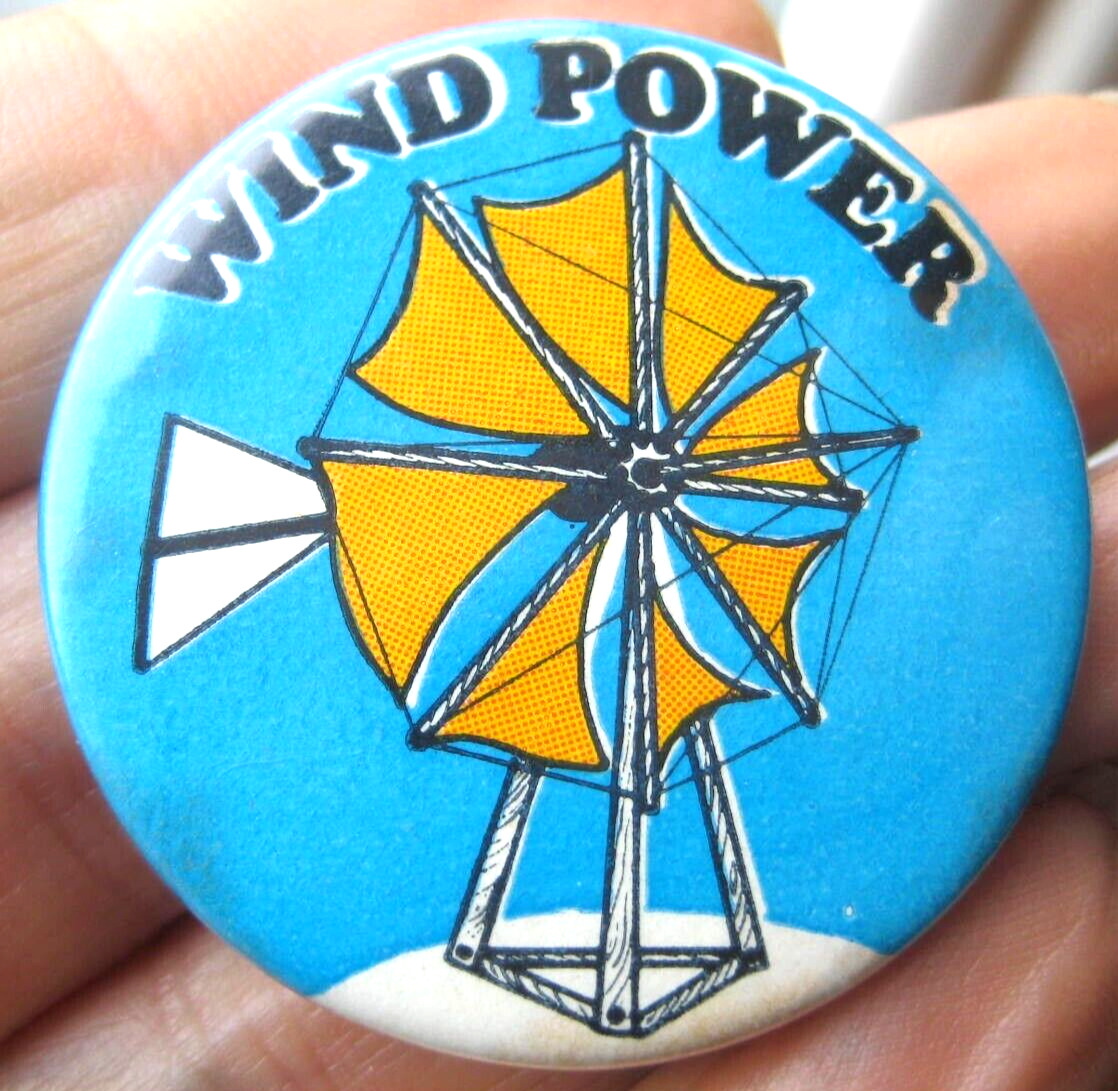 FRIENDS OF THE EARTH vintage 1970s WIND POWER windmill campaign 38mm pin BADGE