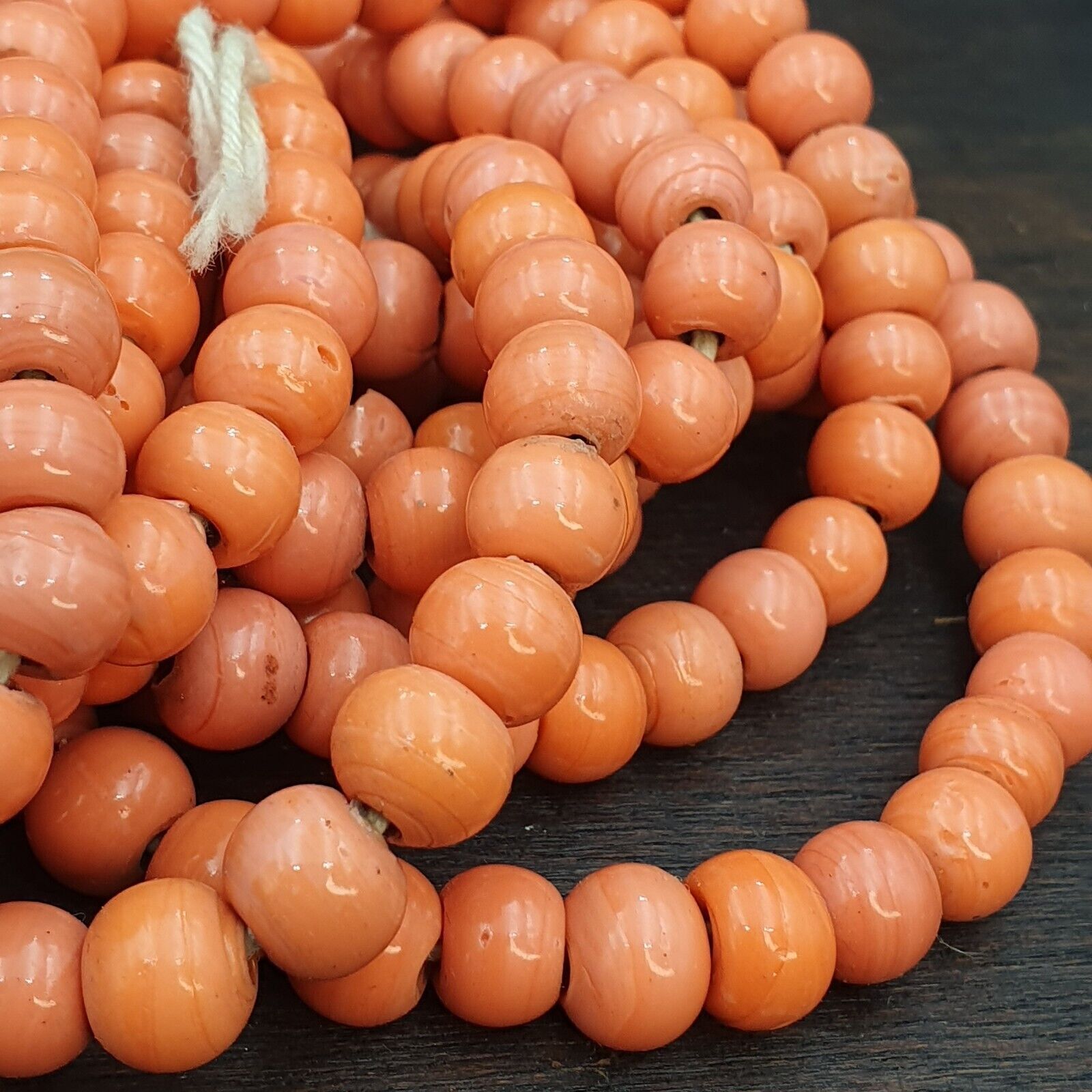 AA BEAUTIFUL OLD AFRICAN  Coral orange GLASS Vintage 9mm BEADS Long Strands