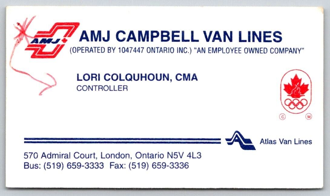 Business Card London ON AMJ Campbell Van Lines Lori Colquhoun Controller