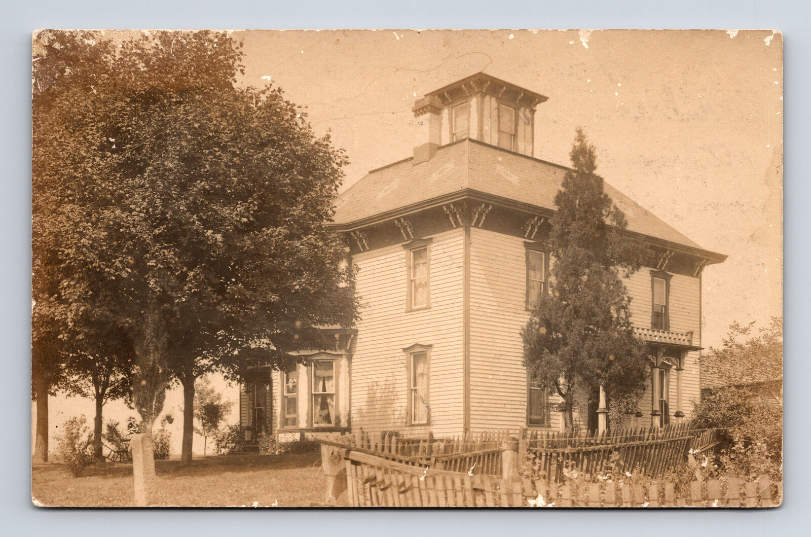 RPPC Two Story School? House Unknown Location Real Photo Postcard