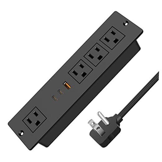 Recessed Power Strip, PD30W USB Fast Charging Power Socket, Plug in 4 6FT Black