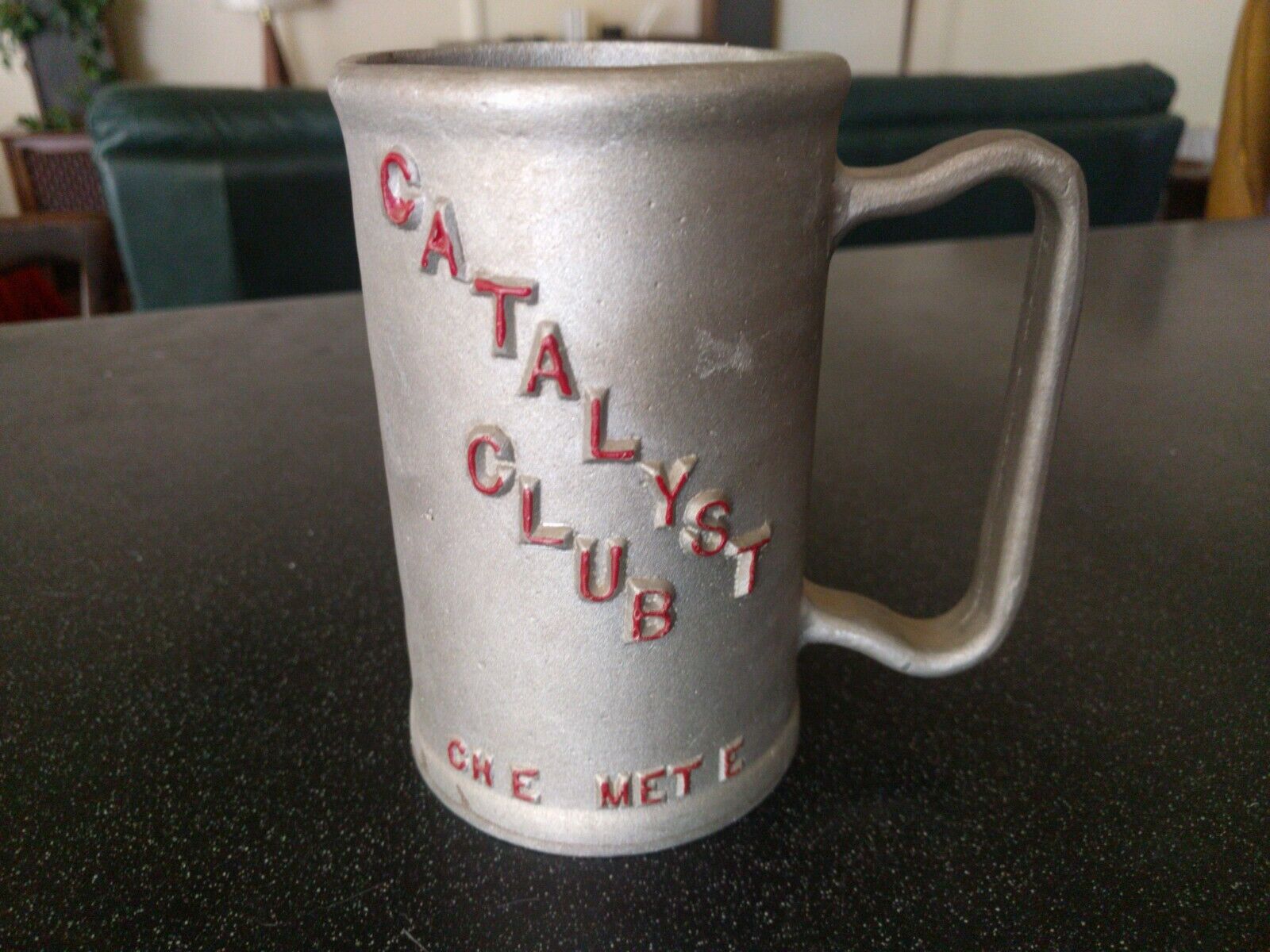 Vintage THE CATALYST CLUB BEER MUG ERLENMEYER FLASK CHEMIST SANDCAST ALUMINUM