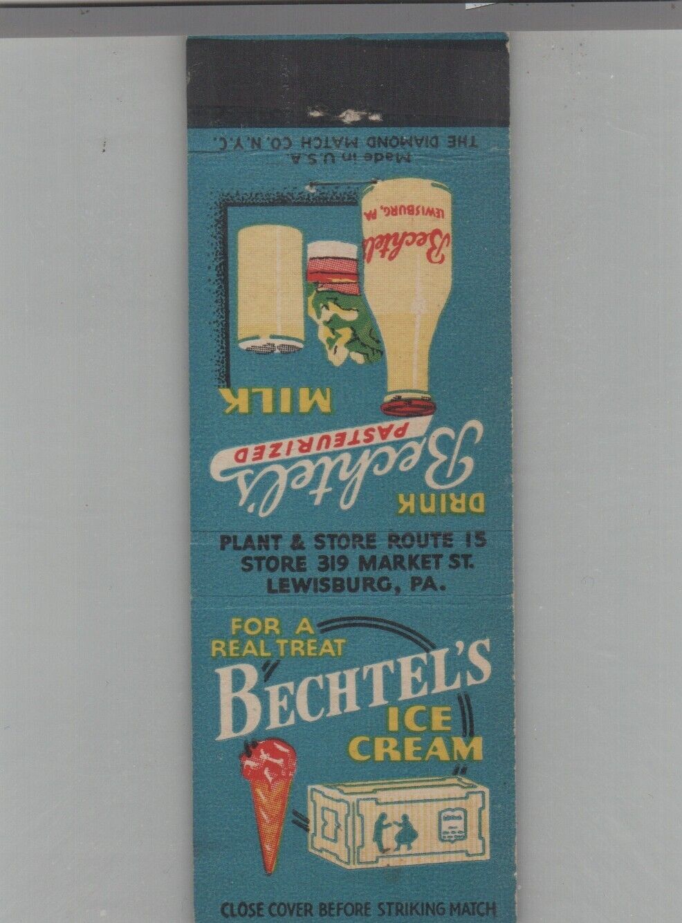 Matchbook Cover Bechtel\'s Ice Cream Lewisburg, PA