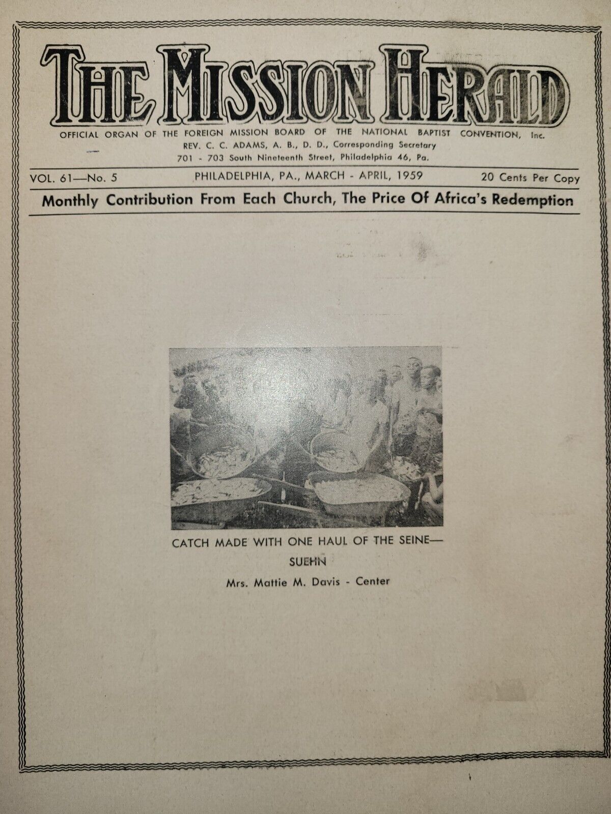 Super Rare Vintage The Mission Herald Philadelphia April 1959