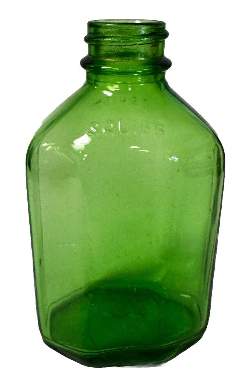 Vintage Squibb Green Glass Medicine Bottle. Made In USA 4.25