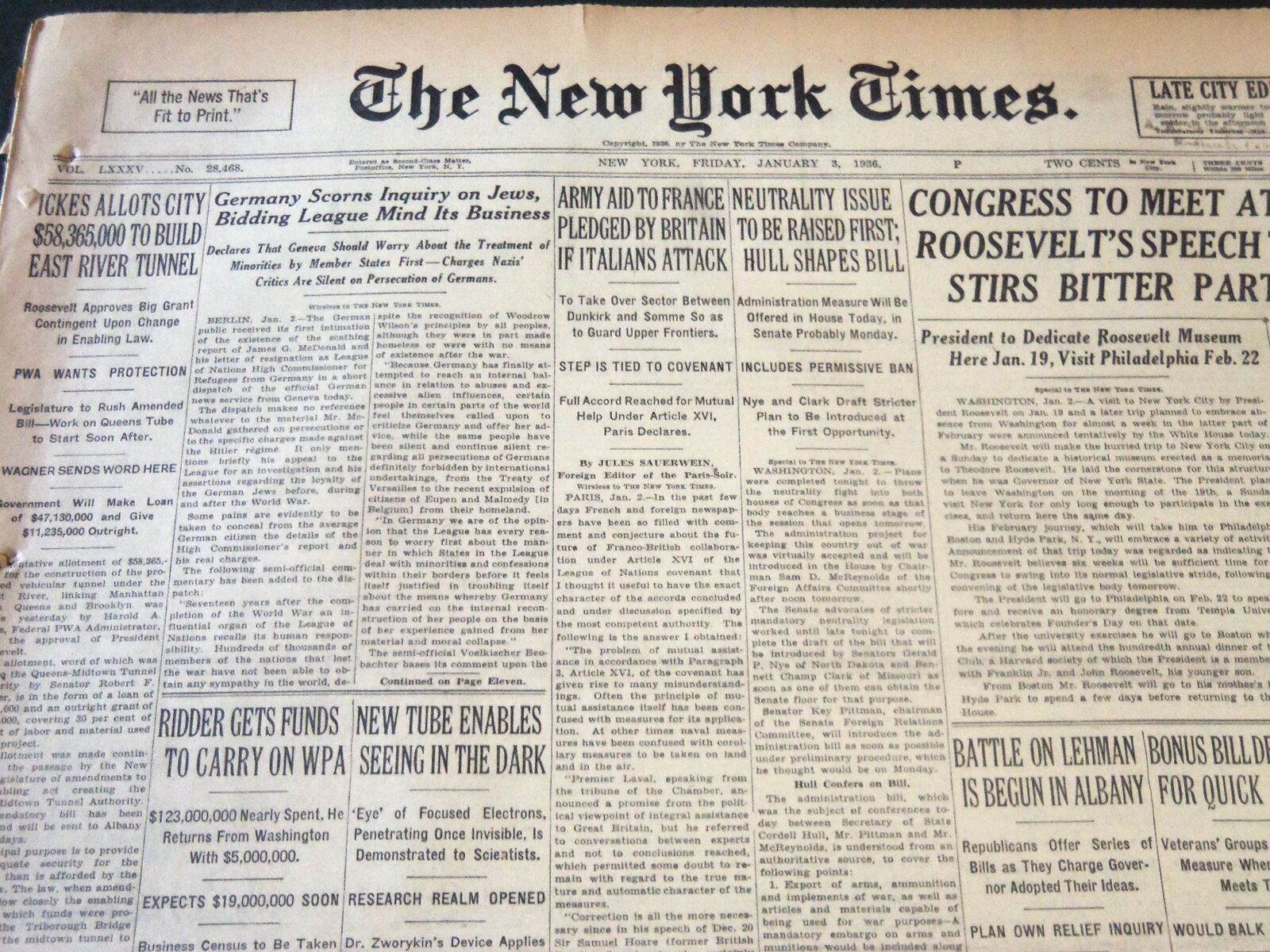 1936 JANUARY 3 NEW YORK TIMES - GERMANY SCORNS INQUIRY ON JEWS - NT 6710